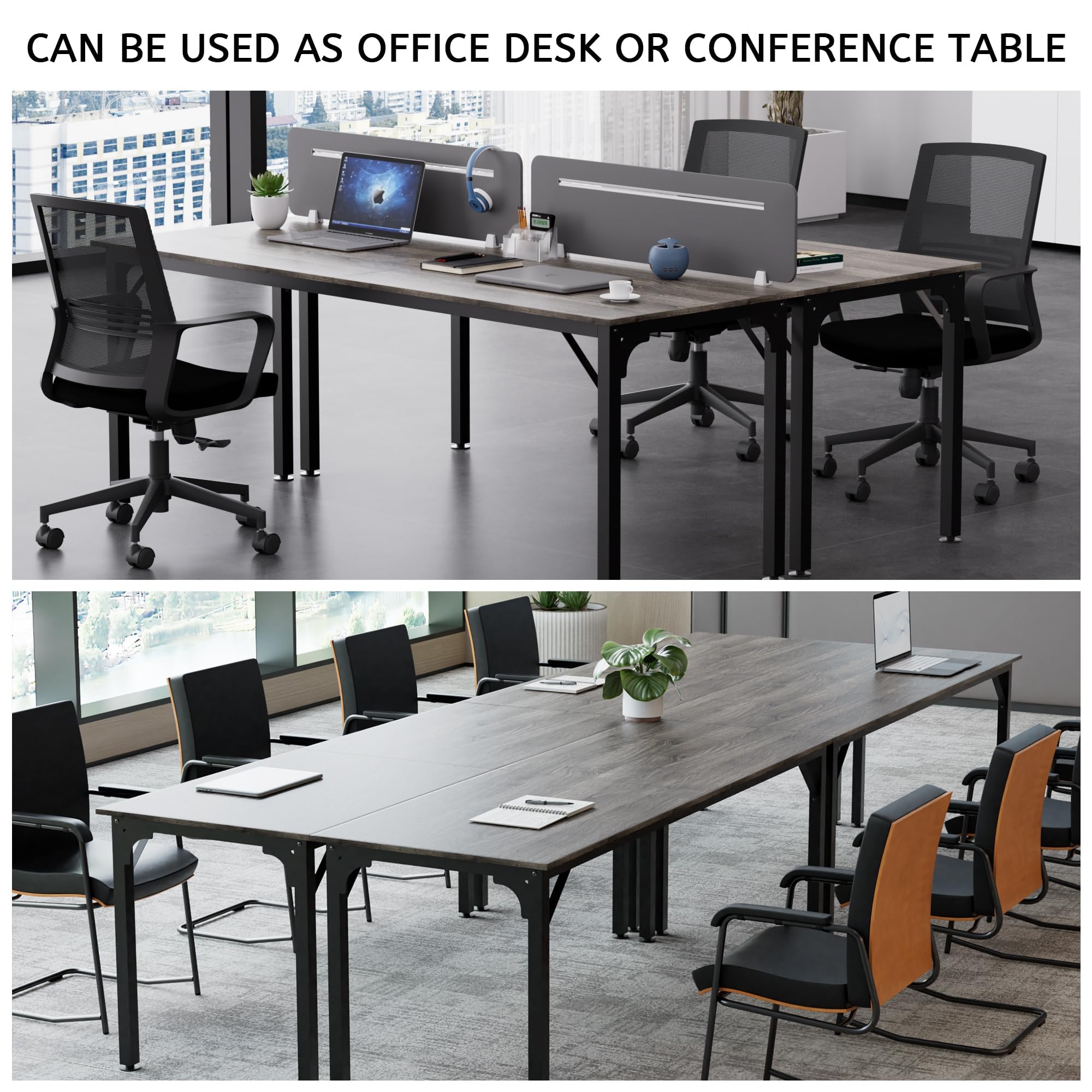 Grand Bureau d'Ordinateur Extra Long 200 cm, Bureau Informatique XXL en Bois et Métal, Double Poste de Travail pour 2 Personnes, Bureau de Maison et Bureau à Domicile