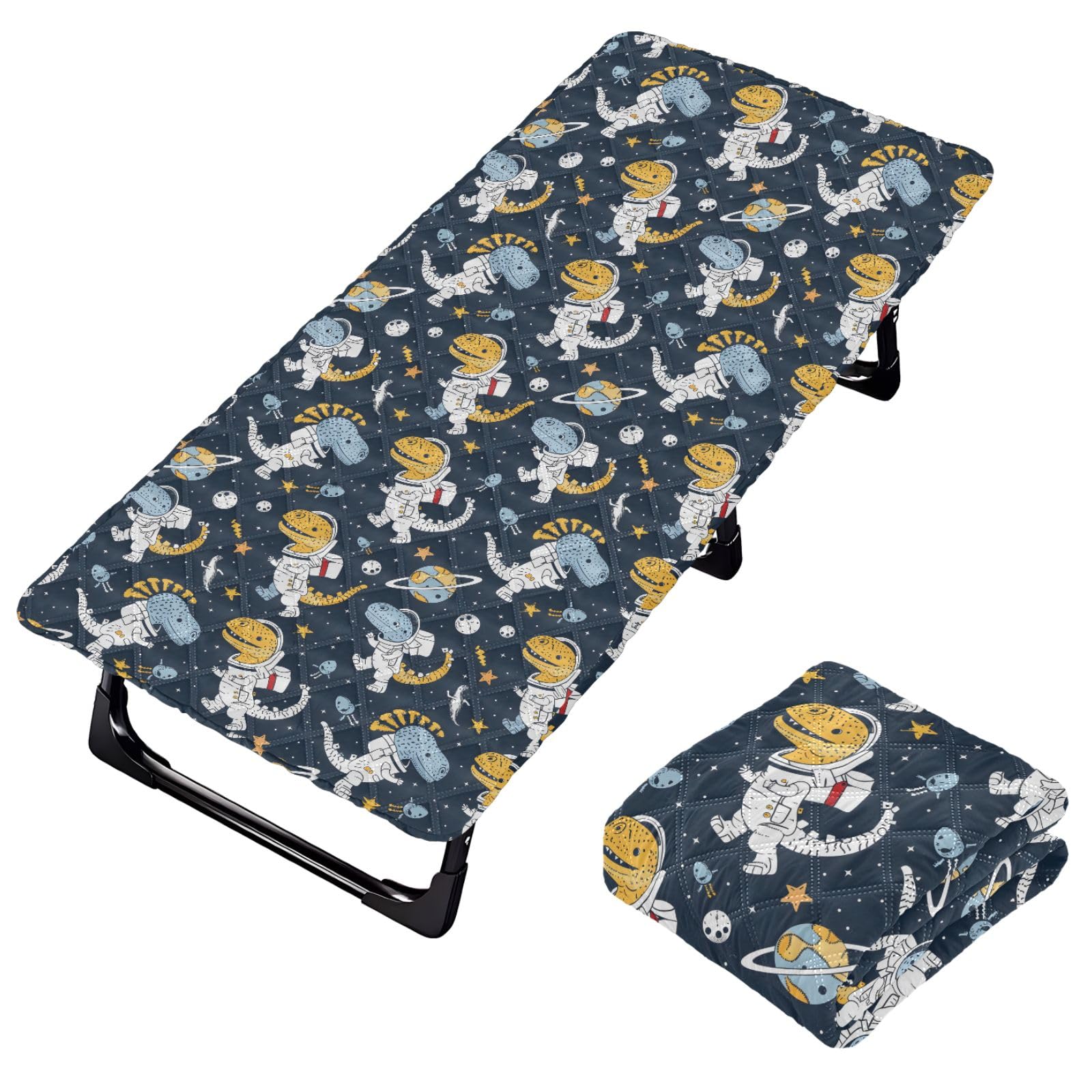 Portable Toddler Bed Sheet for Kids Astronaut Dinosaur Stars Planet in Space Travel Bed Fitted Sheet