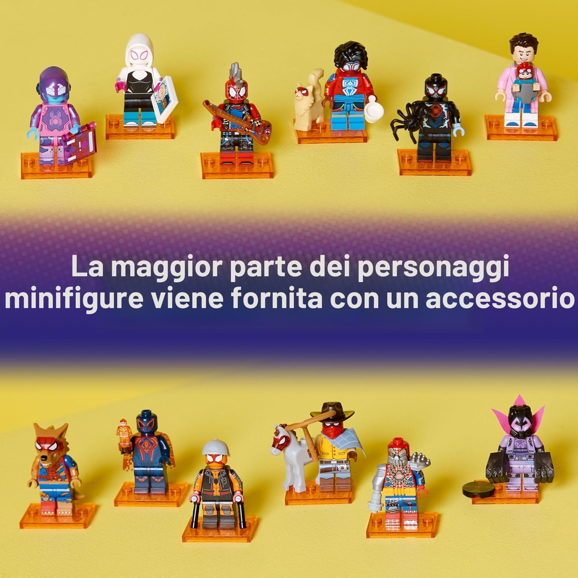 Lego Spiderman Minifigure Serie con 12 Figure di Spider-Man: Set Completo della Serie Lego Minifigure 71050 Across The Spider-Verse (incl. Piastrella Stampata)