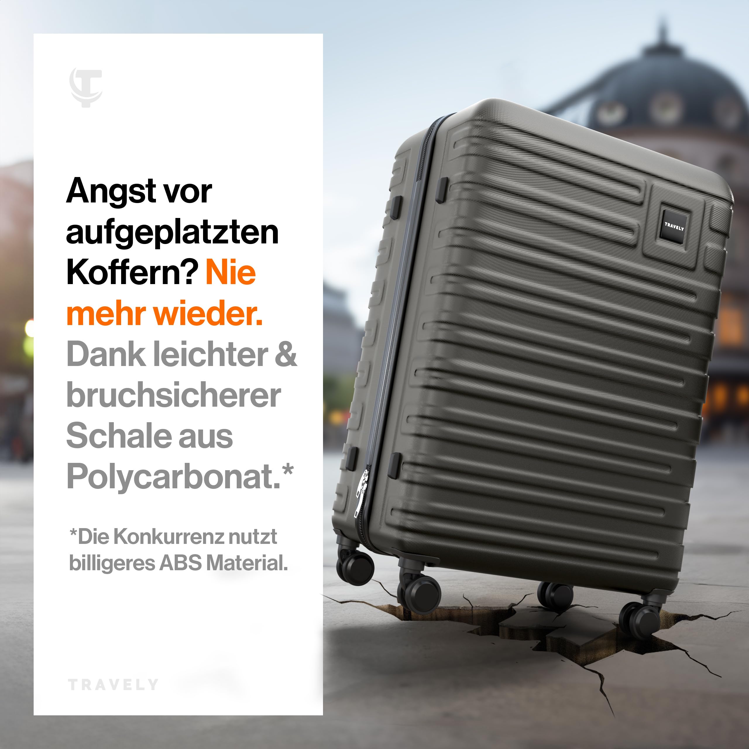 Travely Polycarbonat Koffer Groß 77cm XL - 100L Innenvolumen - 158cm Gurtmaß, sehr robuster Hartschalenkoffer mit sanften Rollen & TSA Schloss, Reisekoffer, Handgepäck Koffer, Reisekoffer mit Rollen