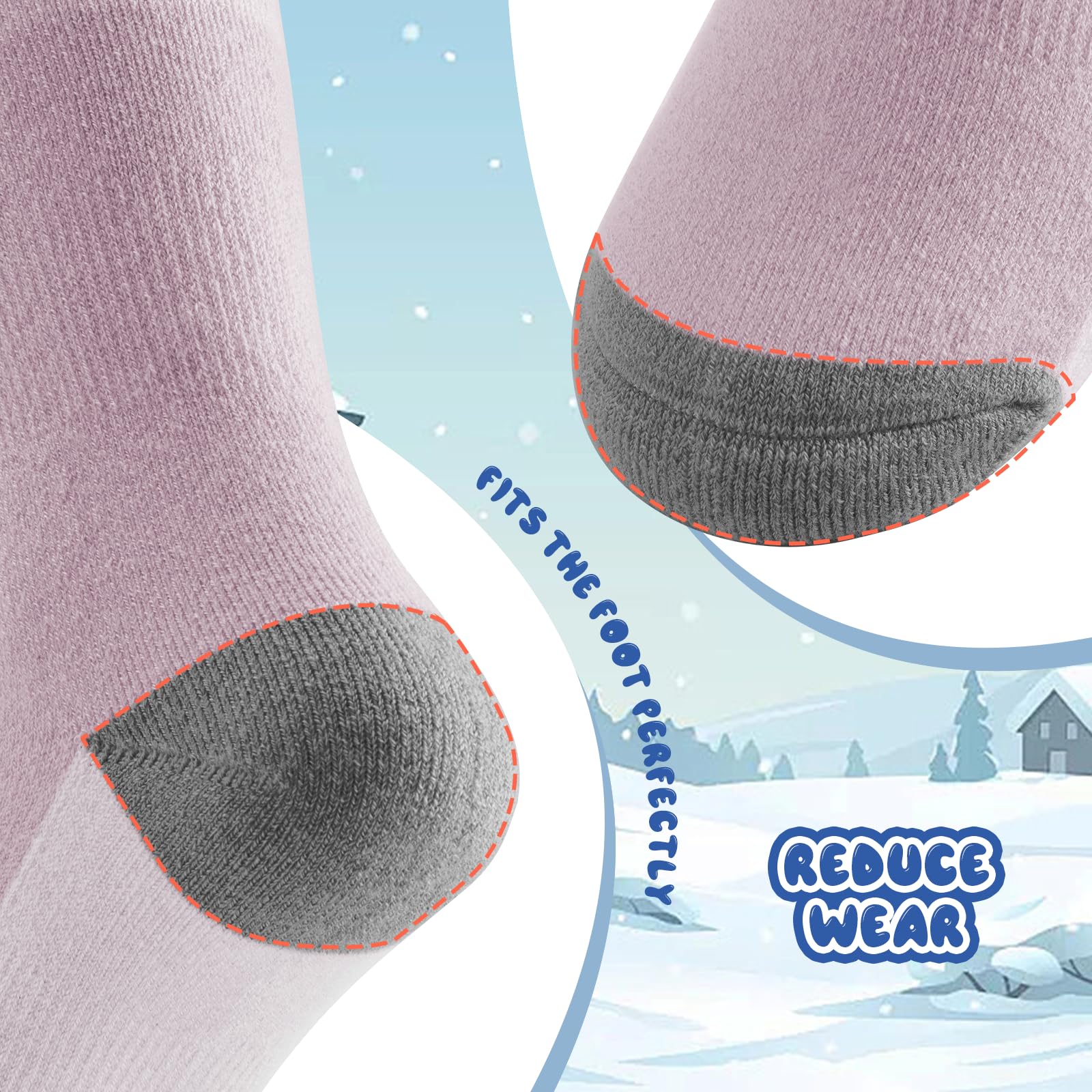 Chaussettes Haut Enfant Ski Épais Chaussettes Mollet Laine Thermique Neige Chaud Long Douce Fille Garçon 25-36 Anti-Choc Ergonomique Hiver Snowboard Patinage 1 Paire Vert Violet Gris Rose
