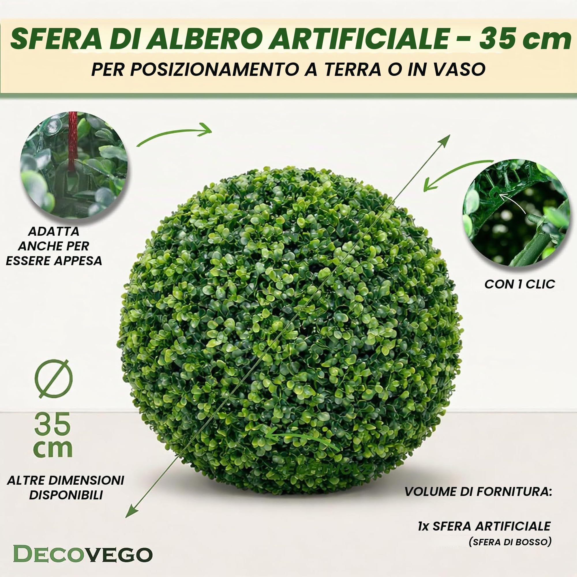 Decovego Bosso Pianta Decorativo 35 cm Palla di Bosso Artificiale Piante Artificiali Pianta Artificiale
