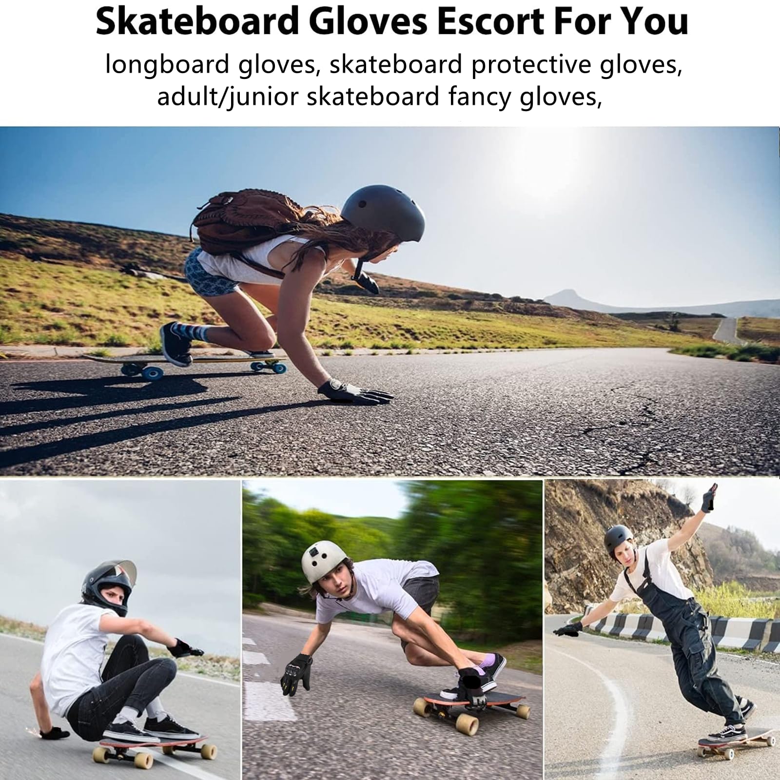 Guantes de monopatín con deslizadores, guantes de longboard para descenso, guantes de patinaje al aire libre, 3 deslizadores disponibles, adecuados para jugadores principiantes y avanzados