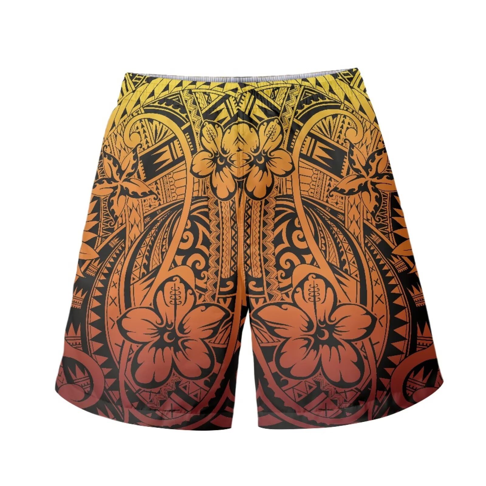 Nxidvxne Polynesian Print Slacks for Men Tribal Tongan Samoan Islander Summer Workout Shorts Drawstring Boardshorts Mens Slacks Orange Shorts