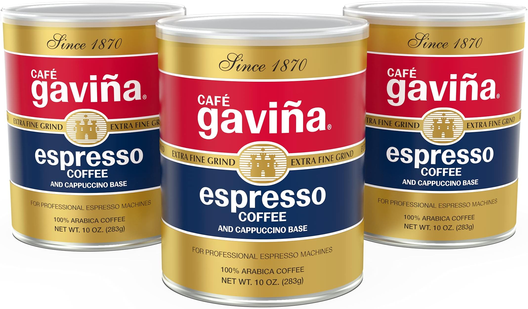 Espresso Roast Extra Fine Ground Coffee, 100% Arabica Dark Roast, 3 x 10 oz Cans