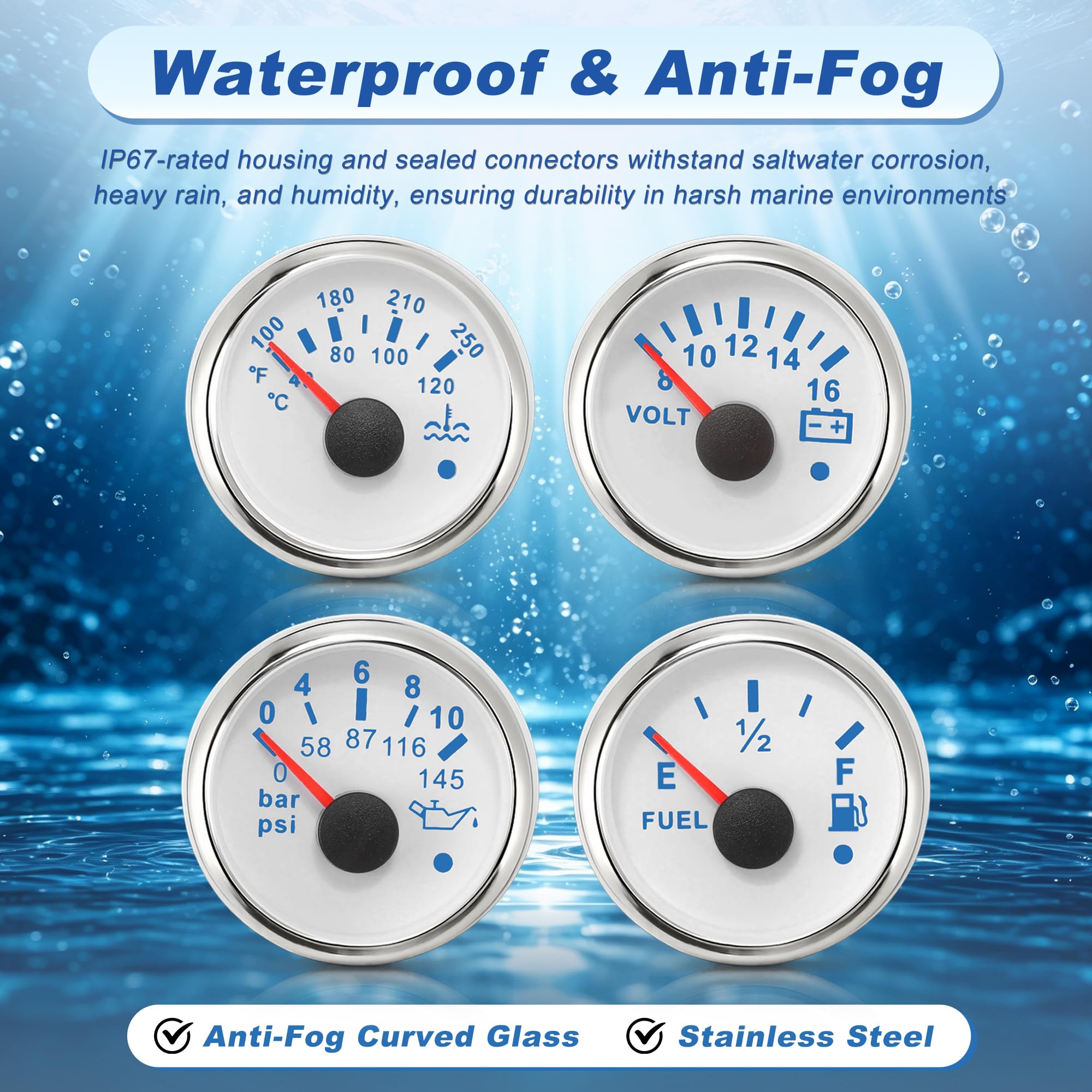 A ABSOPRO Set Indicatori Nautici/Auto Allarme Pressione Olio 2-1/16"