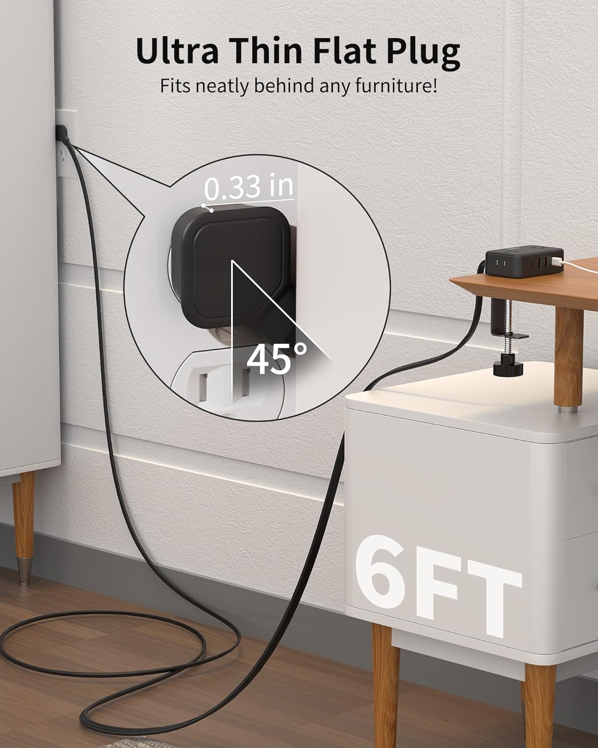 HOPOW Desk Clamp Power Strip, Desktop Mount Charging Station with 4 Outlets 4 USB Ports (2 USB C), 6Ft Under Desk Power Strip, Fits 2.75" Tabletop Edge, Extension Cord for Home Office, Black