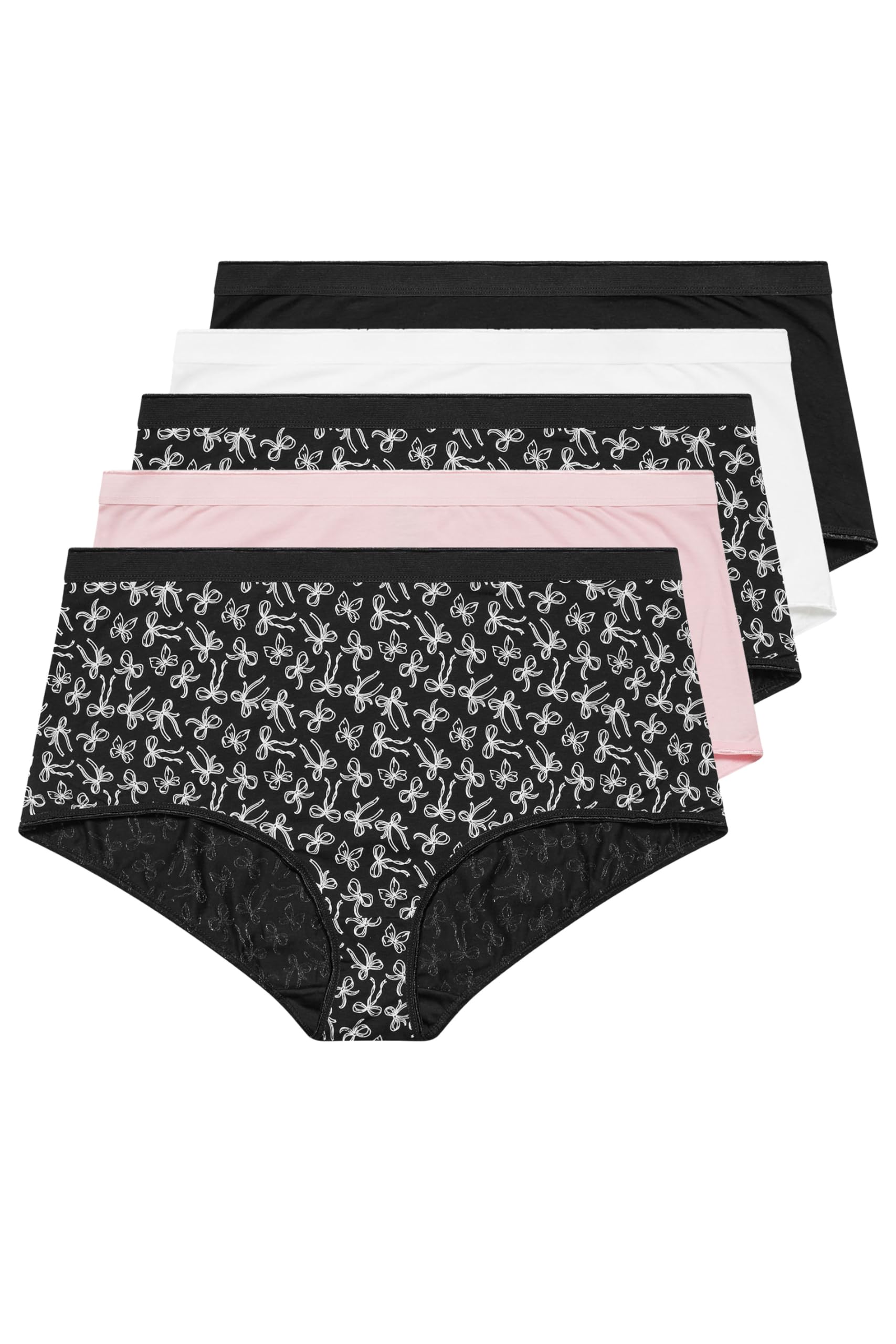 Yours Women's Black 5 Pack Bow Print Full Briefs In | : 38/40