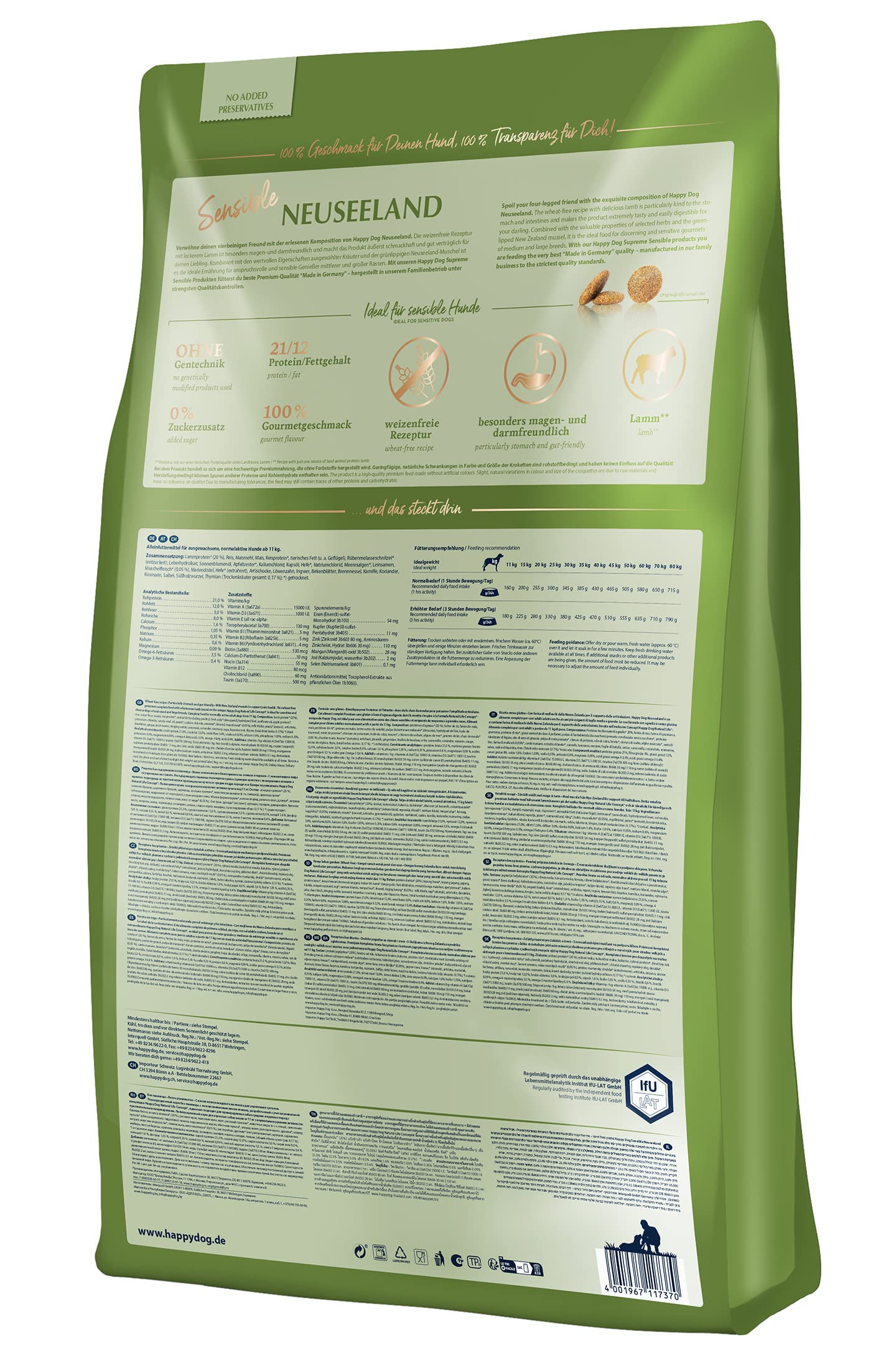 Happy Dog Sensible Neuseeland - M - Trockenfutter, Hundefutter - Geschmacksrichtung Lamm - 12,5kg