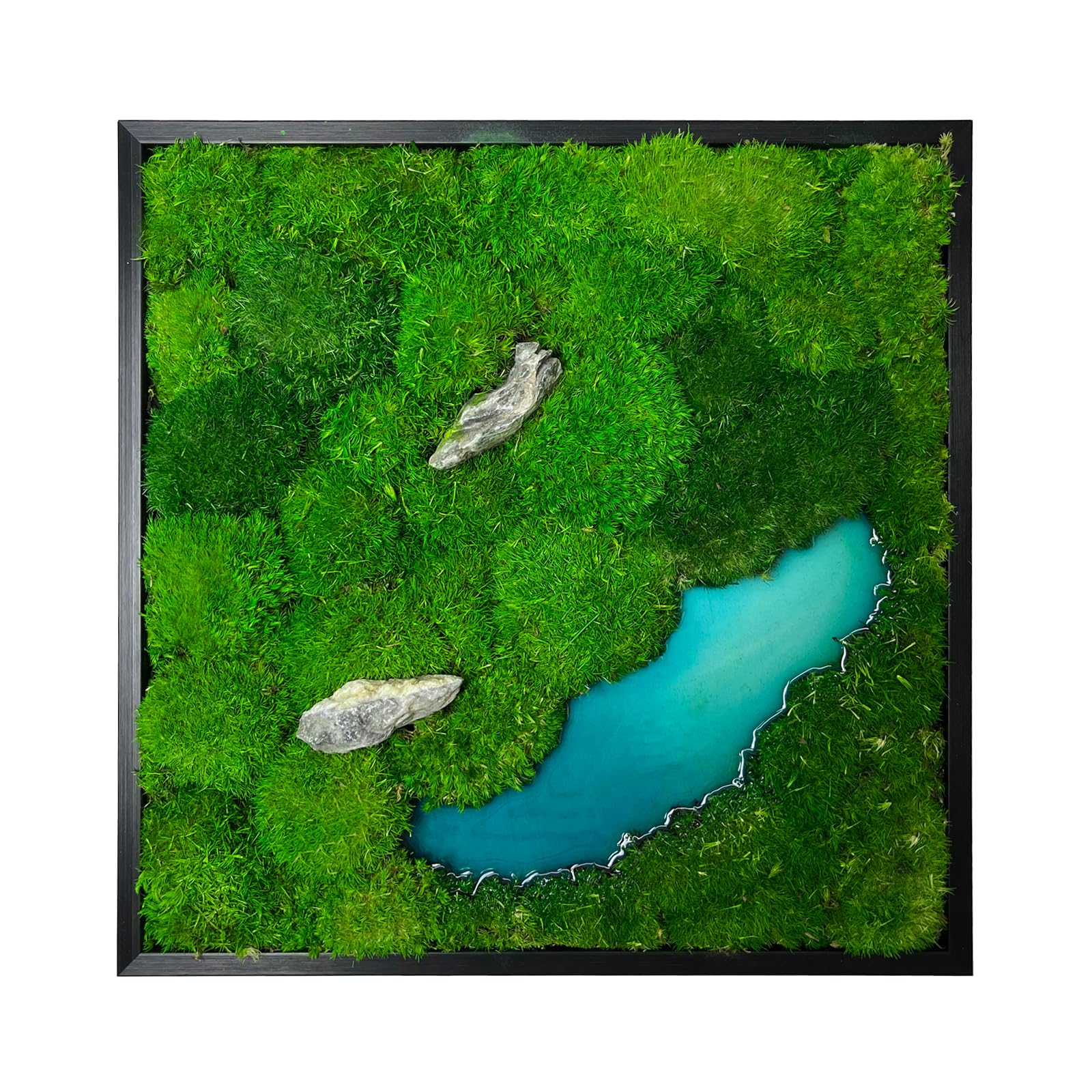 Relxhmft 12" x 12" x 1" Natural Preserved Moss Wall Art Decor with Brook Design, Handcrafted Maintenance Free Moss Wall Panel for Home, Office, Room