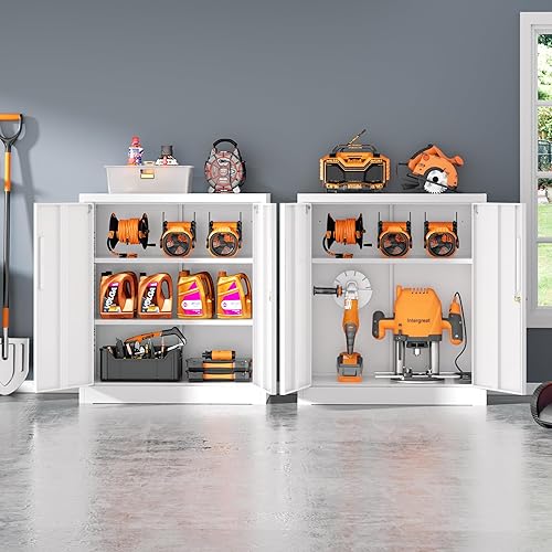 Miniatura 8 de INTERGREAT Armarios de almacenamiento de metal para garaje con cerradura, armario de almacenamiento con cerradura de 36 pulgadas con 2 puertas de