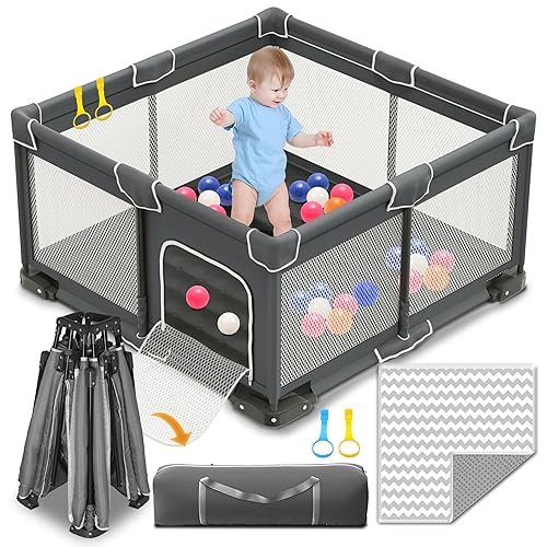 Nebulinda Corralito plegable para bebés con alfombra, corralito de 50 x 50 para bebés y niños pequeños, corralito portátil para niños con 2