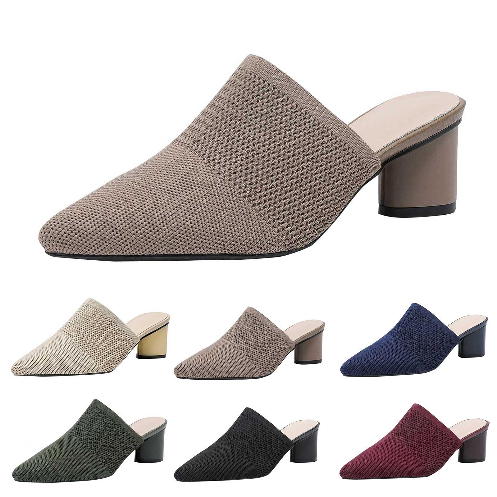 Klapki buty na obcasie dla kobiet lekkie szpiczasty nosek kapcie letnie jesienne kapcie na platformie obcas blokowy obuwie na co dzień beżowe, Khaki, 39.5 EU