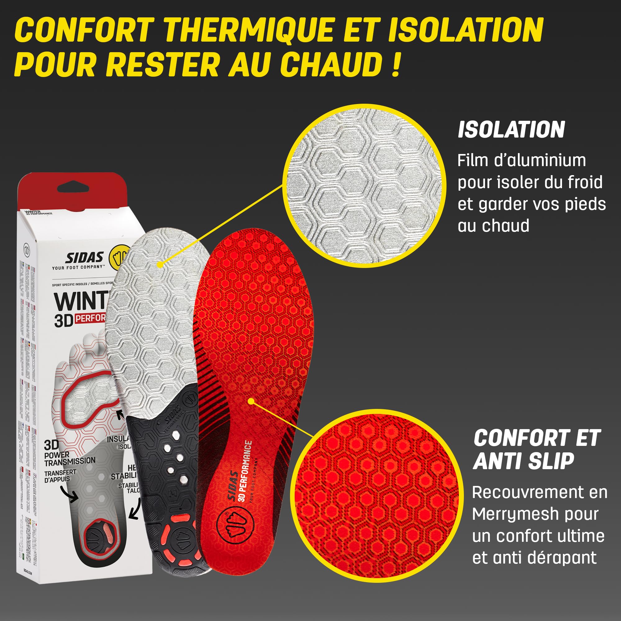 Semelles Hiver Isolantes, Winter 3D Performance, Stabilité du Pied pour les activités hivernales, Confort longue Durée et Amorti des Impacts (L (42-43))