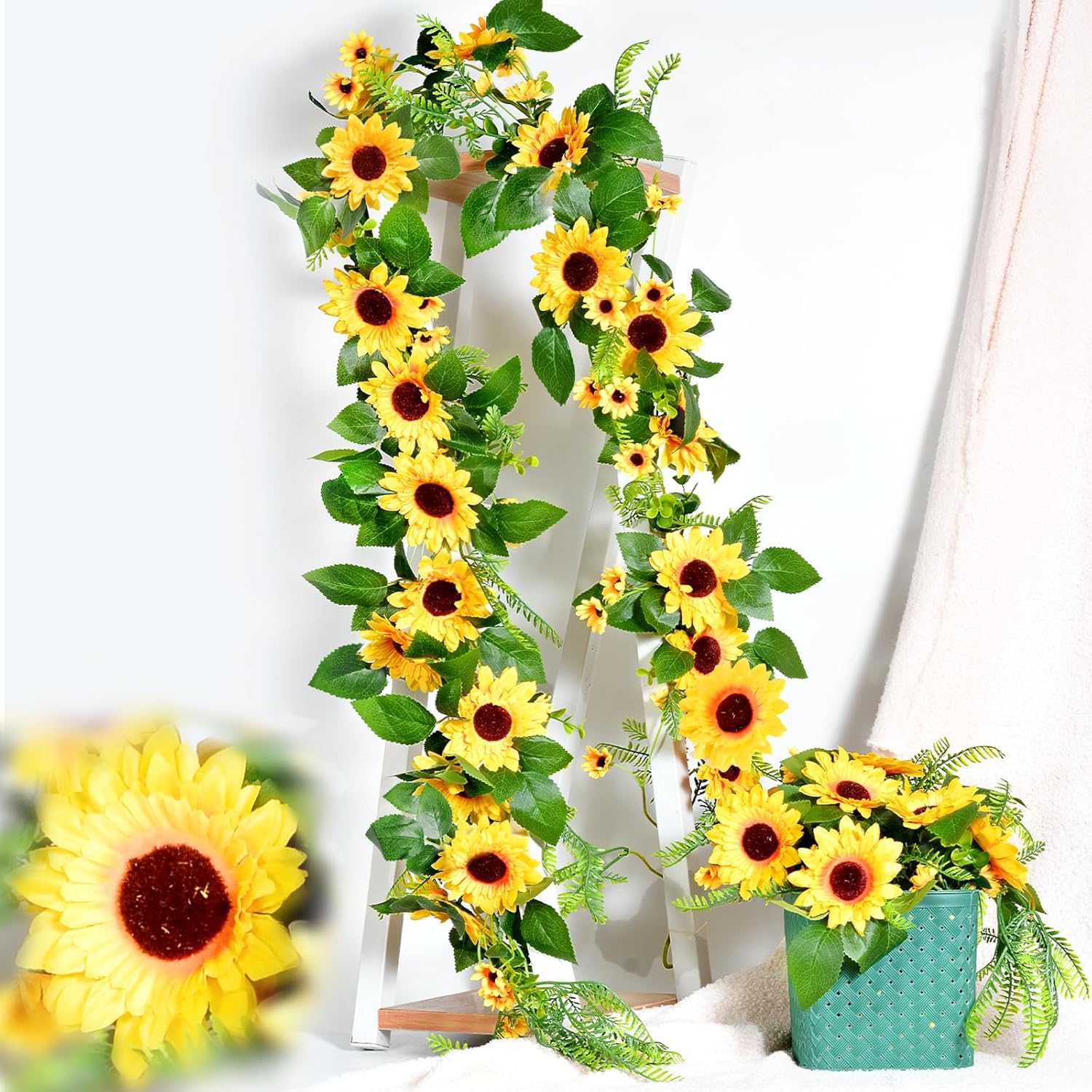 Naidiler Vibrant Full Sunflower Garland for Decoration, 6.2Ft Pretty Sunflower Vine for Wedding Baby Shower Boho Birthday Party Table Room Backdrop Décor