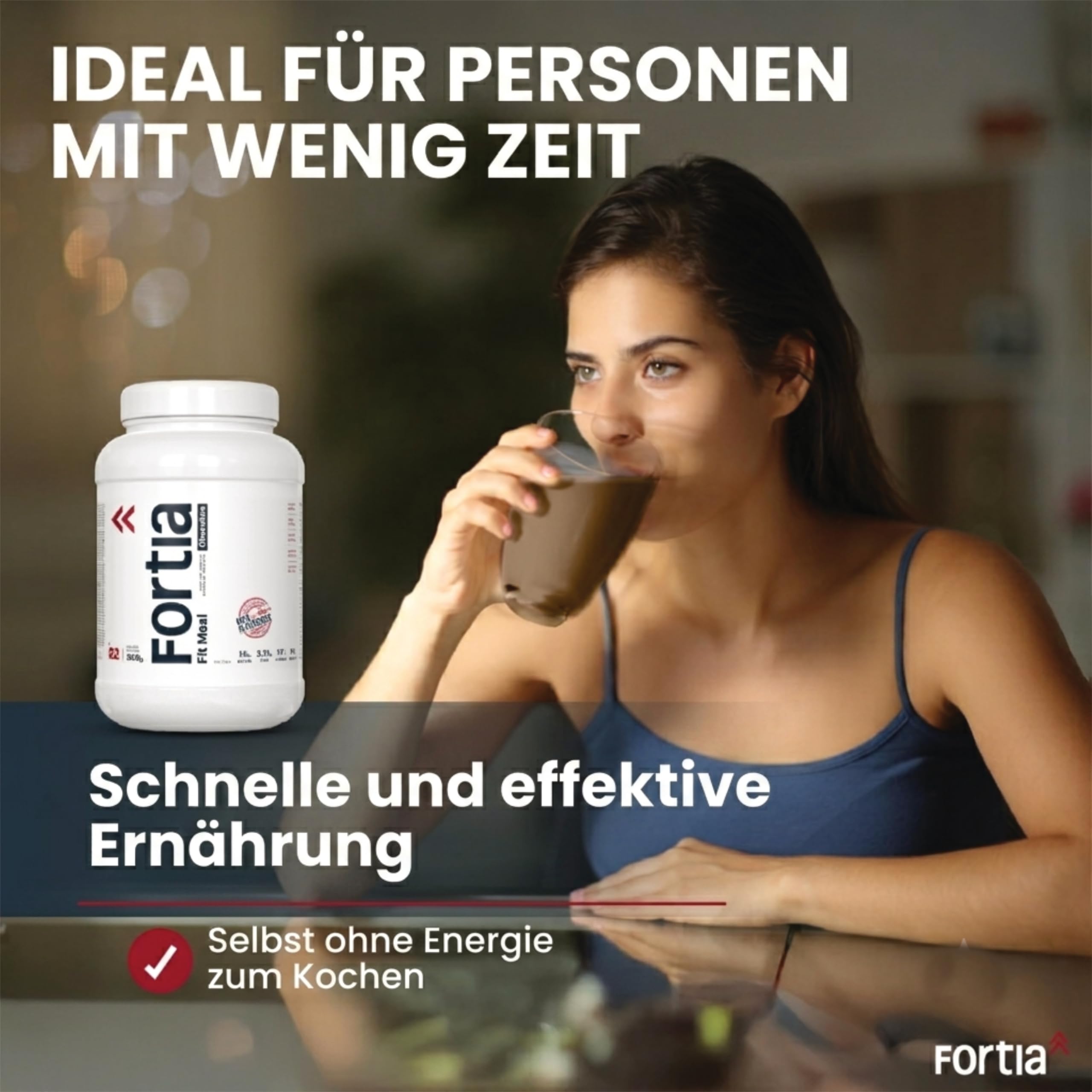 FORTIA Fit Meal Diät Shake Schokolade | Mahlzeitenersatz mit 16 g Protein, nur 141 kcal, ohne Zuckerzusatz | Trinkmahlzeit glutenfrei, ideal zum Abnehmen | 920 g, 23 Portionen