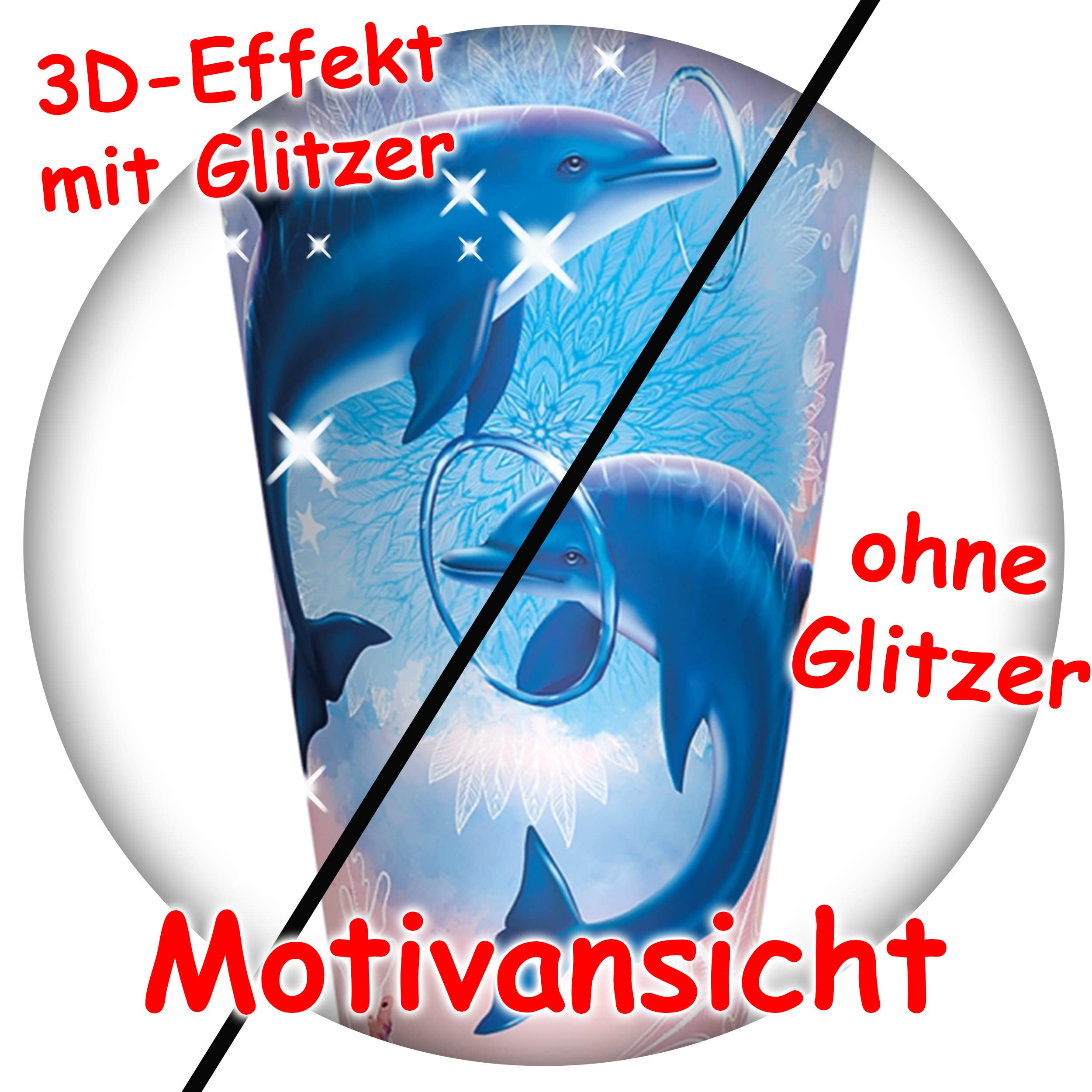 alles-meine.de GmbH Schultüte mit Glitzer - Effekt ! Delfine/Unterwasser 35-100 cm Größe wählbar mit Holzspitze inkl. komplette Füllung + Name + Bänder Schleife +..