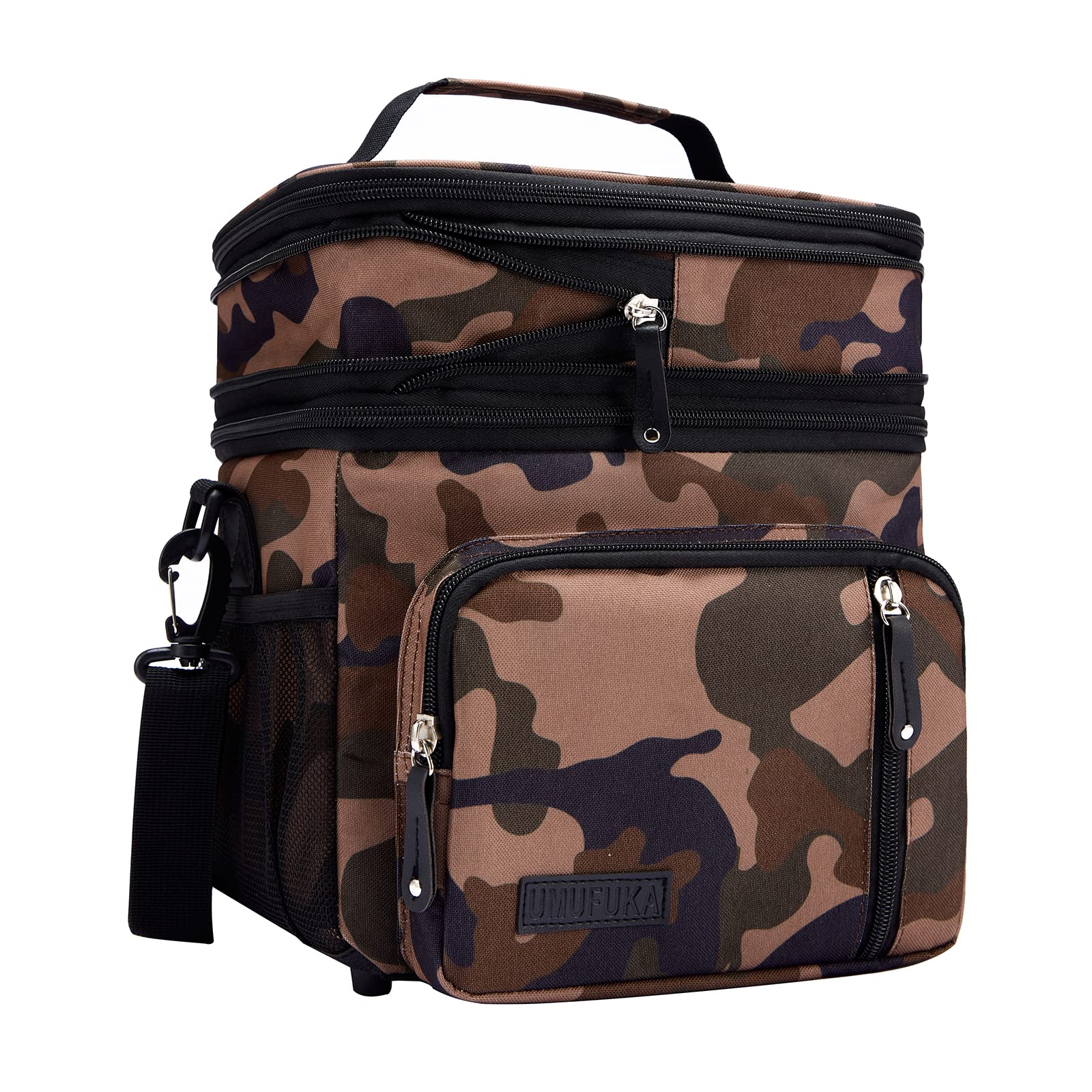 Men's Double Compartment Lunch Bag, Insulated Lunch Cooler Tote 2 Roomy Large Reusable Water-resistant Lunch Box (Blue Print, 15L)