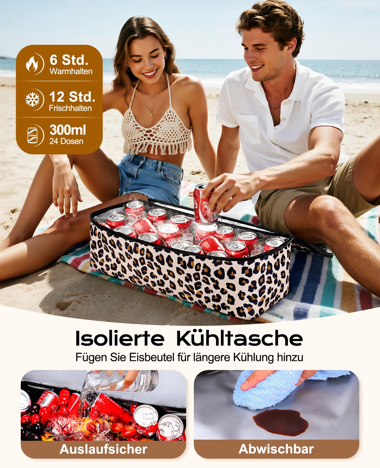 ISEYOU Strandtasche XXL Familie mit Kühltasche, Wasserdicht Sanddicht, 49L, Faltbar