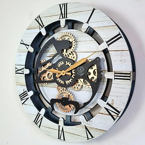Miniatura 4 de THE GEARS CLOCK Reloj de pared con engranajes móviles reales Canada Line 24 pulgadas redondo (beige desierto, 24 pulgadas (23.6 in)