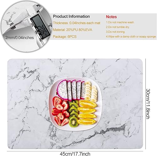 Miniatura 5 de GENNISSY Juego de 6 manteles individuales de piel sintética de mármol, lavables para mesa de comedor, impermeables, resistentes a las manchas,