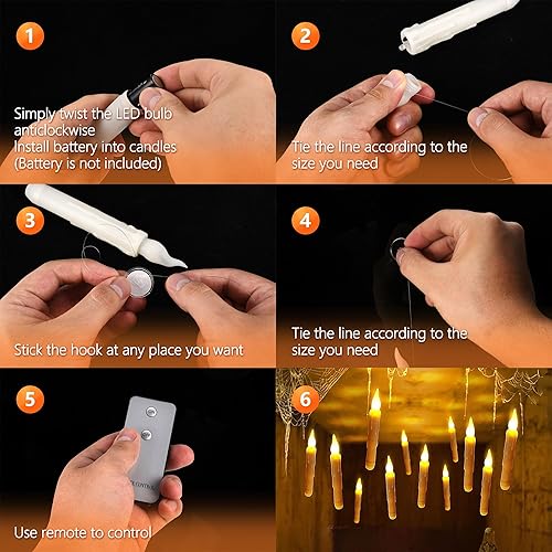 Miniatura 4 de Velas LED flotantes con control remoto de varita, paquete de 6 velas mágicas colgantes sin llama, luz blanca cálida parpadeante, velas de ventana