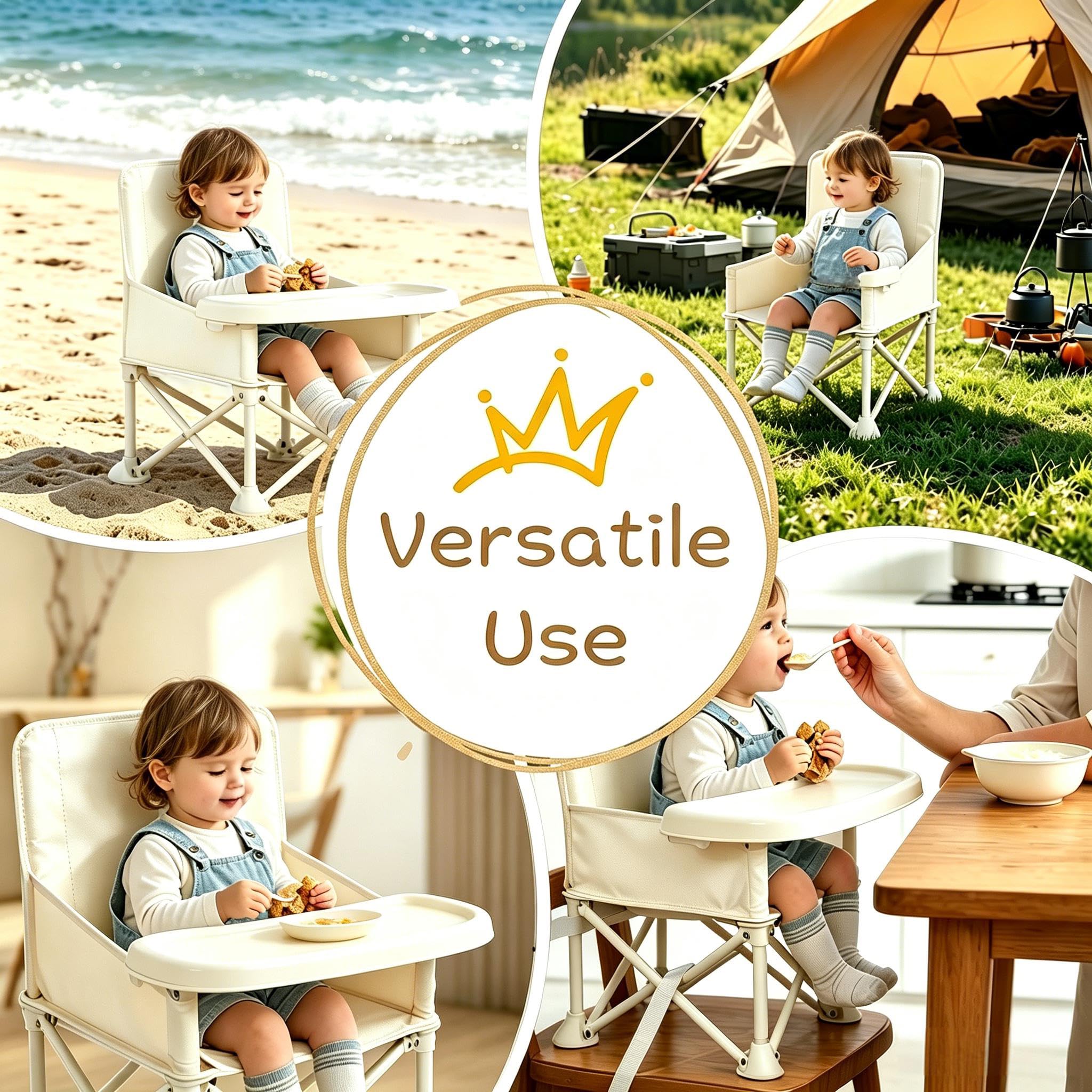 Baby Campingstuhl 4 in 1 Tragbarer Strandstuhl mit Abnehmbarem Tablett Markise Faltbar Babysitz