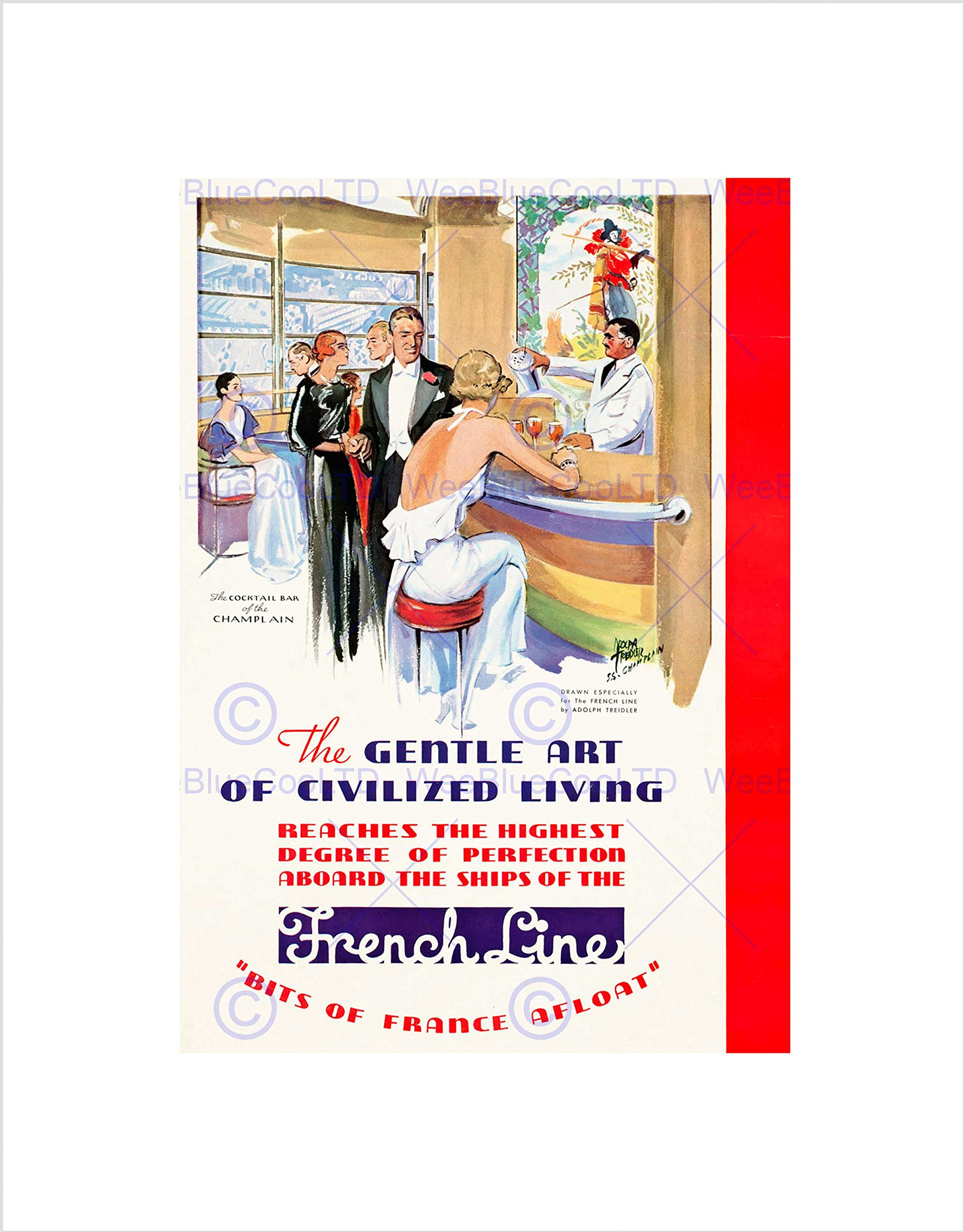 Wee Blue Coo Travel Ship Ocean Liner Cruise French Line France Style Wall Art Print