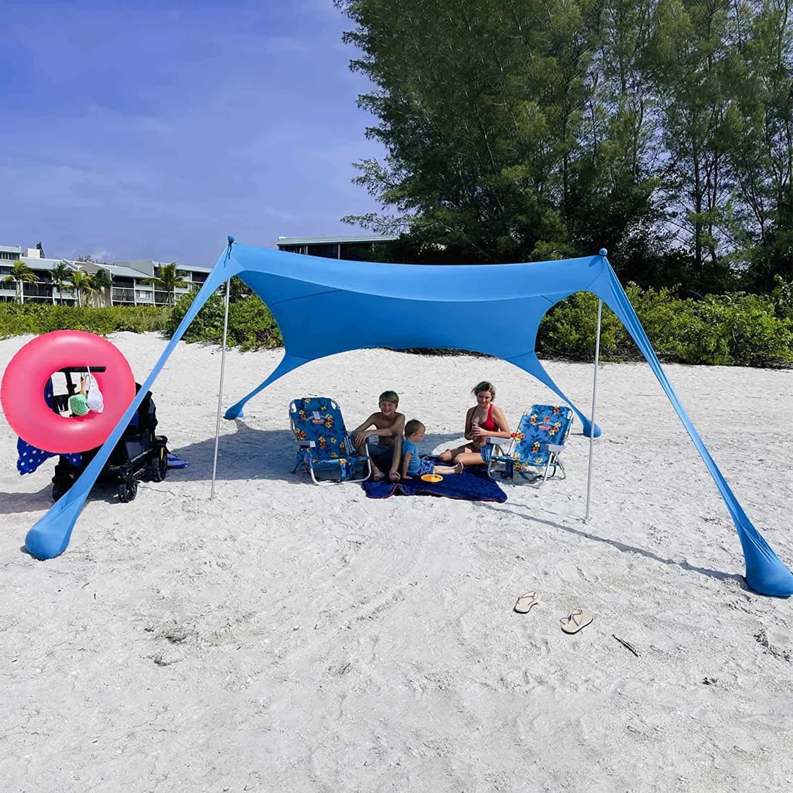 Namiot plażowy z kotwicą do piasku, przenośny dach przeciwsłoneczny, namiot muszla plażowa, żagiel przeciwsłoneczny, ochrona przed promieniowaniem UV, na plażę, piknik, wędkowanie, kemping