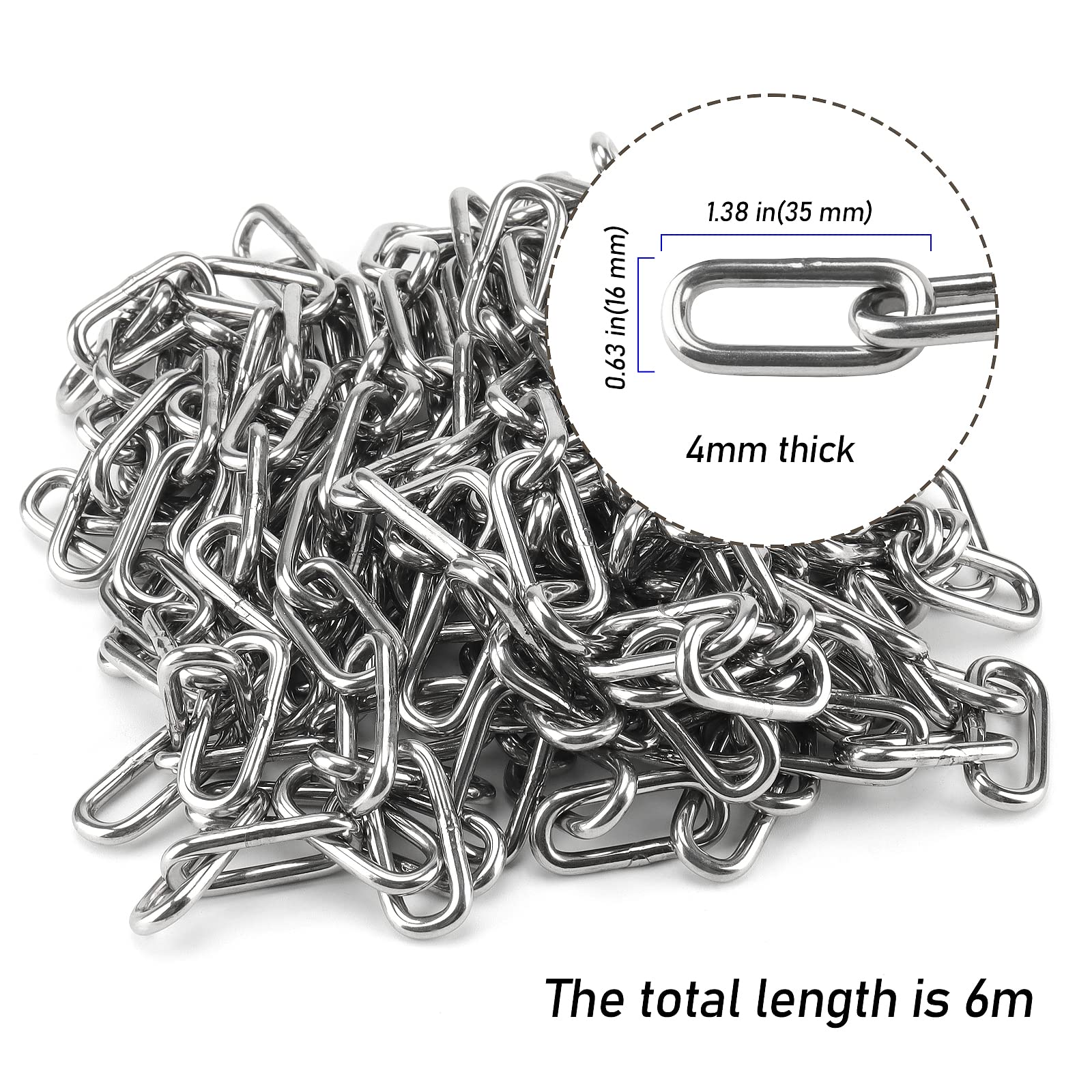 20ft Stainless Steel Chain - Heavy Duty & Rustproof -2
