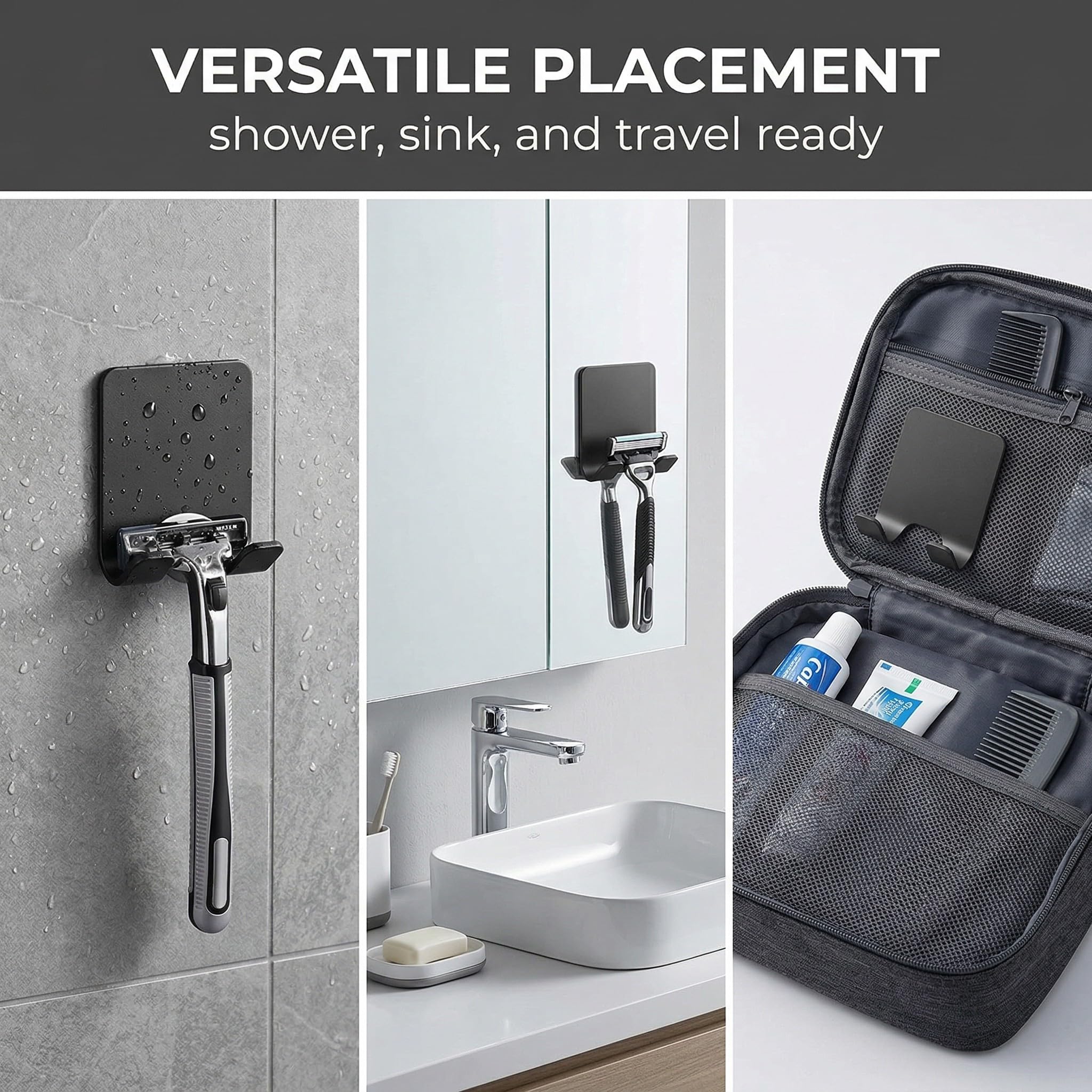 4 Pezzi Porta Rasoio Doccia, Supporto Manuale Nero, Per Bagno Casa Palestra, 4.5 * 5.5cm