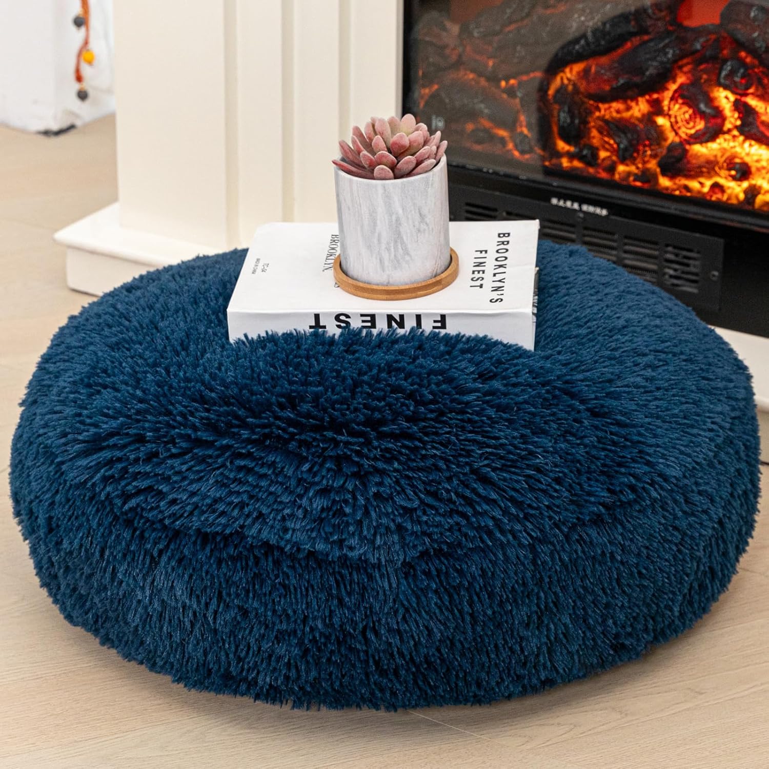 Asuprui Soft Floor Pillow Large Floor Cushion for Sitting Fur Meditation Pillow Premium Yoga Pillow for Living Room Bedroom Balcony Outdoor (Navy Blue Floor Pillow with Insert)