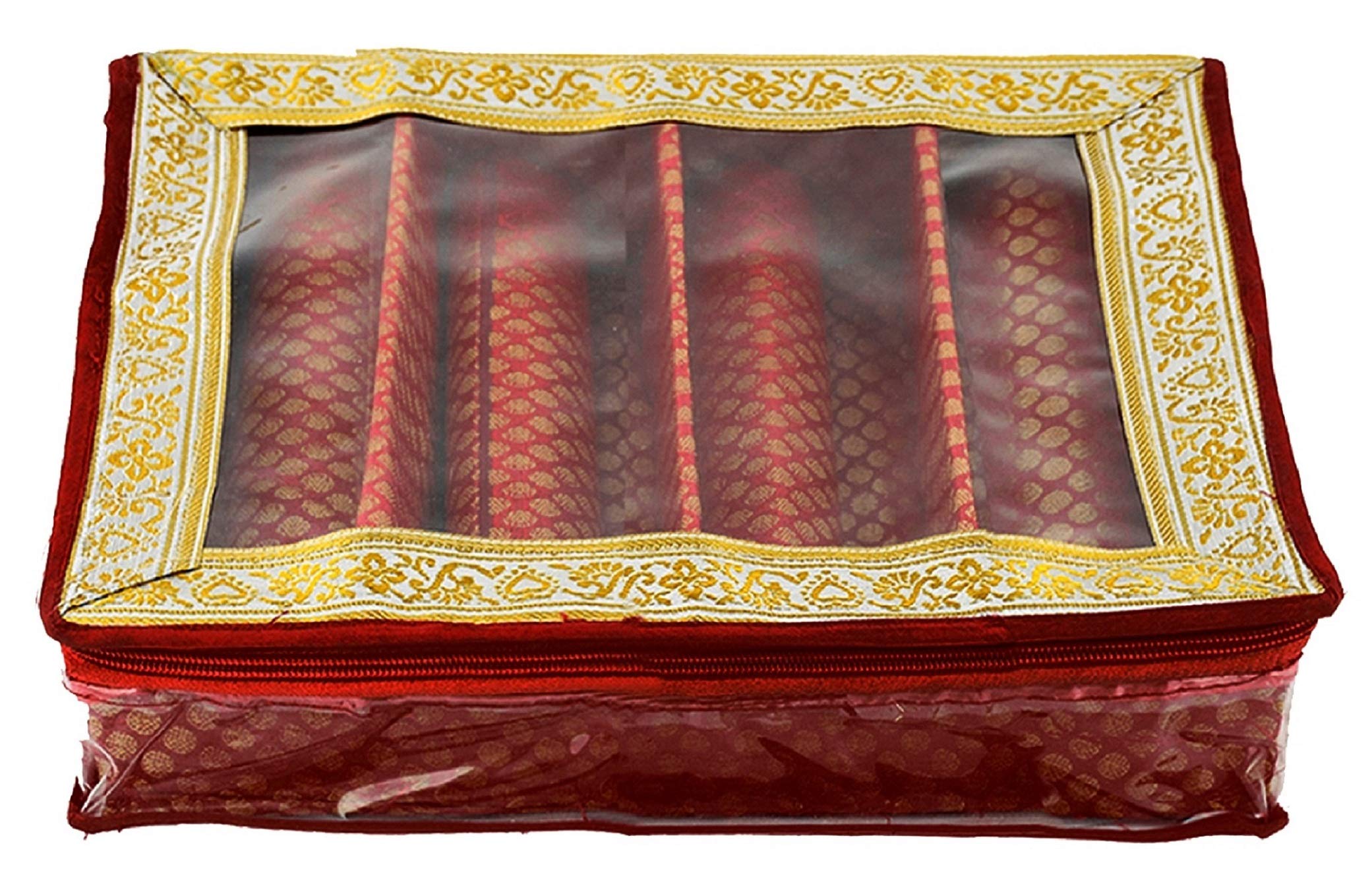 Kuber Industries Exclusive Polka Dots Design Brocade Hardboard Four Rod Bangle Box (Maroon) -CTLTC038822