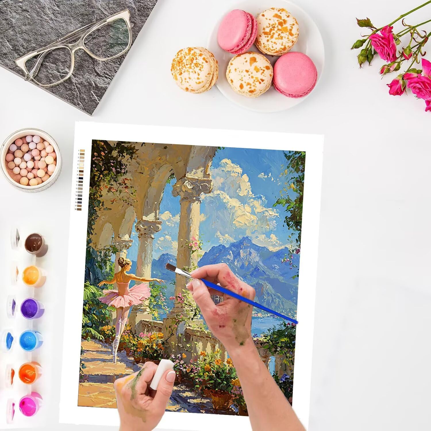 Paesaggio con ballerina Dipingere con i Numeri per Adulti, 70x90cm a-226 | Paint by Numbers Kit con Pennelli e Acrilico Pigmento, Fai da te Olio La Pittura di Numeri Kit, Decora la Casa, senza Cornice