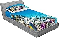 Vista 436 de Lunarable Grey Fitted Sheet & Pillow Sham Set, Pattern with Random Footprints Paw Traces Pet Legs Friendly Cats and Dogs, Decorative Printed 3 Piece