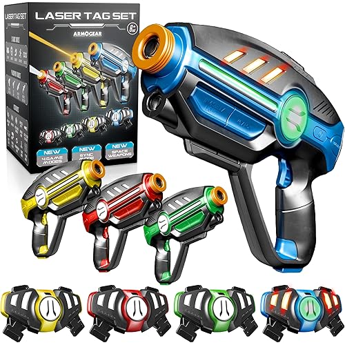Laser Tag Set for Kids, Teens & Adults - 4 Blasters + 4 Vest Sensors with 4 Multi-Game Modes - Fun Ideas Age 8+ Year Old Toys - Lazer Teen Boy Games - Boys & Girls Outdoor Teenage Group Activities
