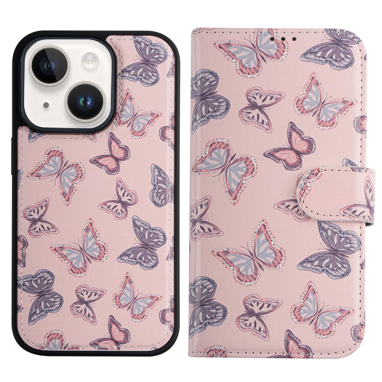 LUMARKE Designed for iPhone 13 Wallet Case - Detachable Flip Folio Cover - RFID Blocking 4 Card Slots Holder - Premium Leather Magnetic Kickstand -