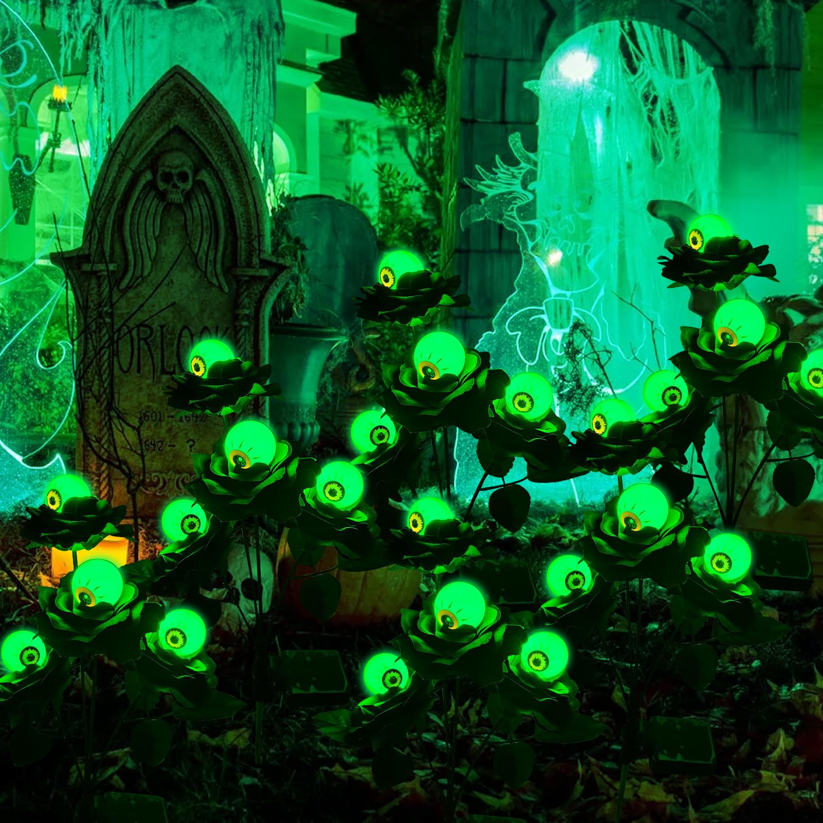 LICHENGTAI Solarlampen Garten - Totenkopf Halloween Deko, Wasserdicht, 47cm, 6-8h Betrieb