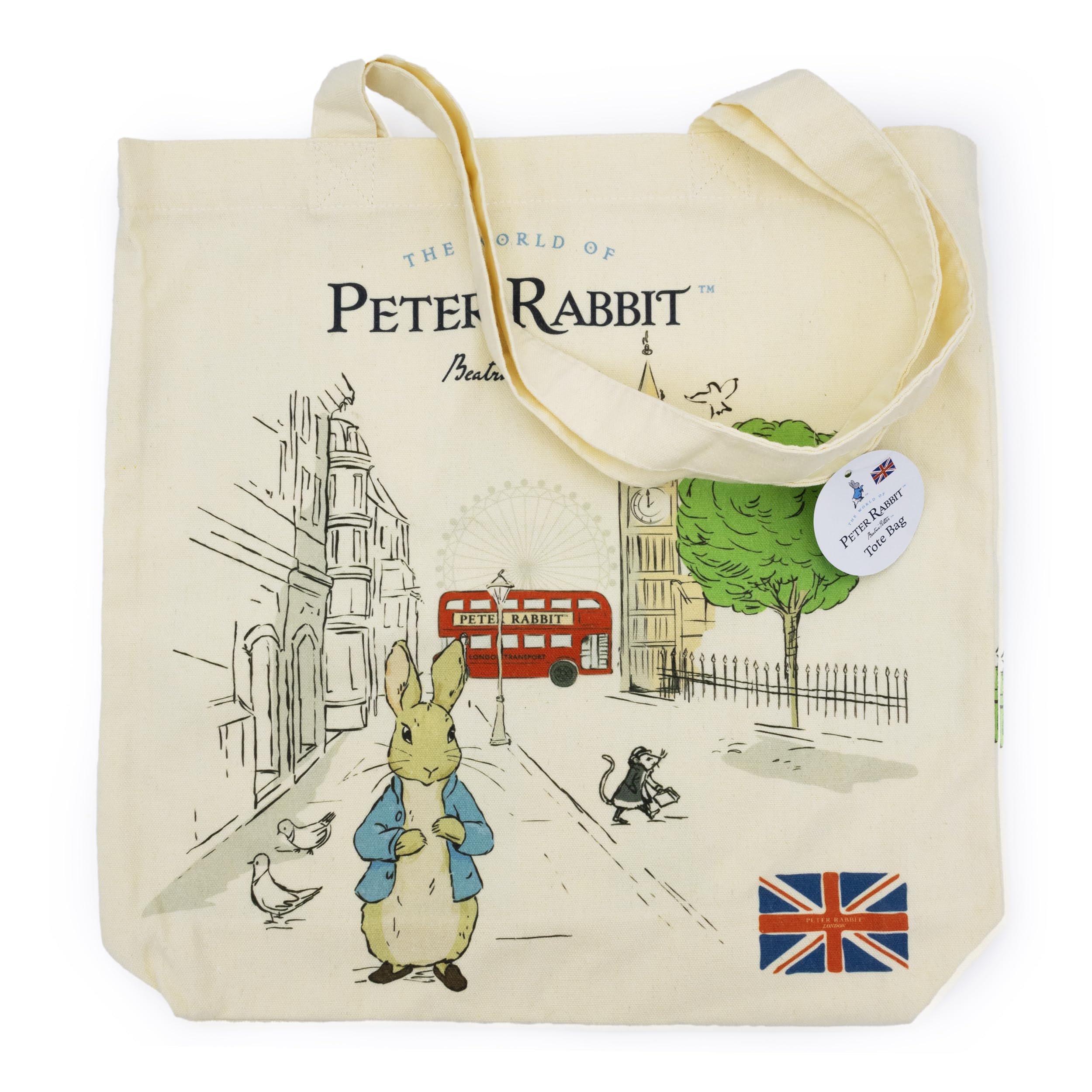 Beatrix Potter Peter Rabbit Out & About Tote Bag | Official Licensed Cotton Bag with Classic Character Design |Durable Reusable Shopper for Books, Groceries & Everyday Use | Gift for Fans