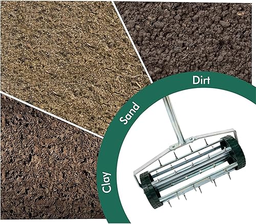 Miniatura 5 de Aireador manual de césped rodante de 18 pulgadas, herramienta de aireación de suelo con mango de 40 pulgadas, mango antideslizante, máquina de