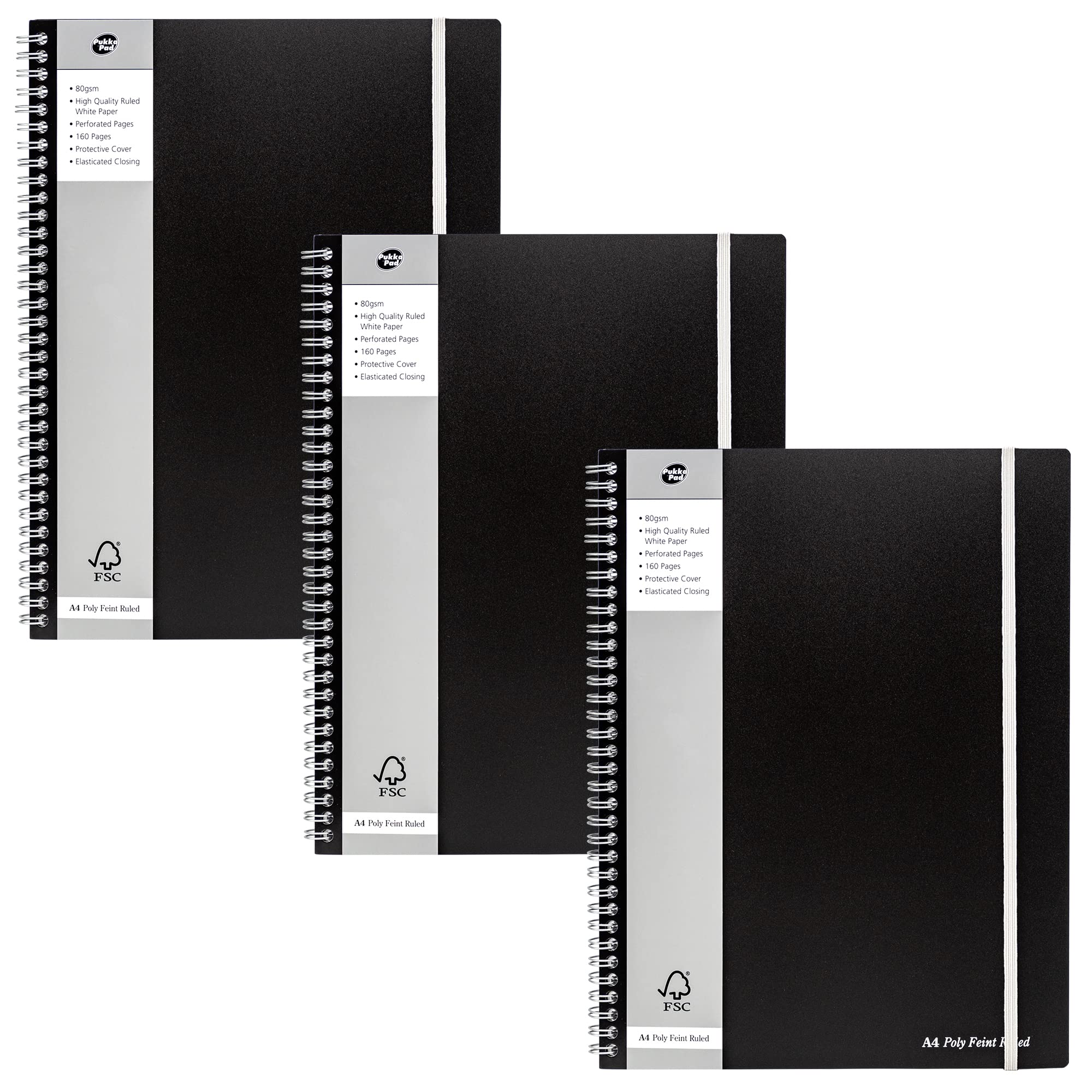 Pukka Pad A4 Polypropylene Cover Notebook Ruled 160 Pages Black Pack of 3 (SBJPOLYA4)
