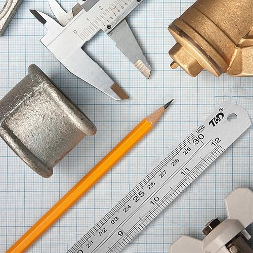 Miniatura 7 de ZZTX Regla clásica de acero inoxidable de 12 pulgadas, reglas de metal de borde recto de alta calidad para herramientas de medición, juego de 6