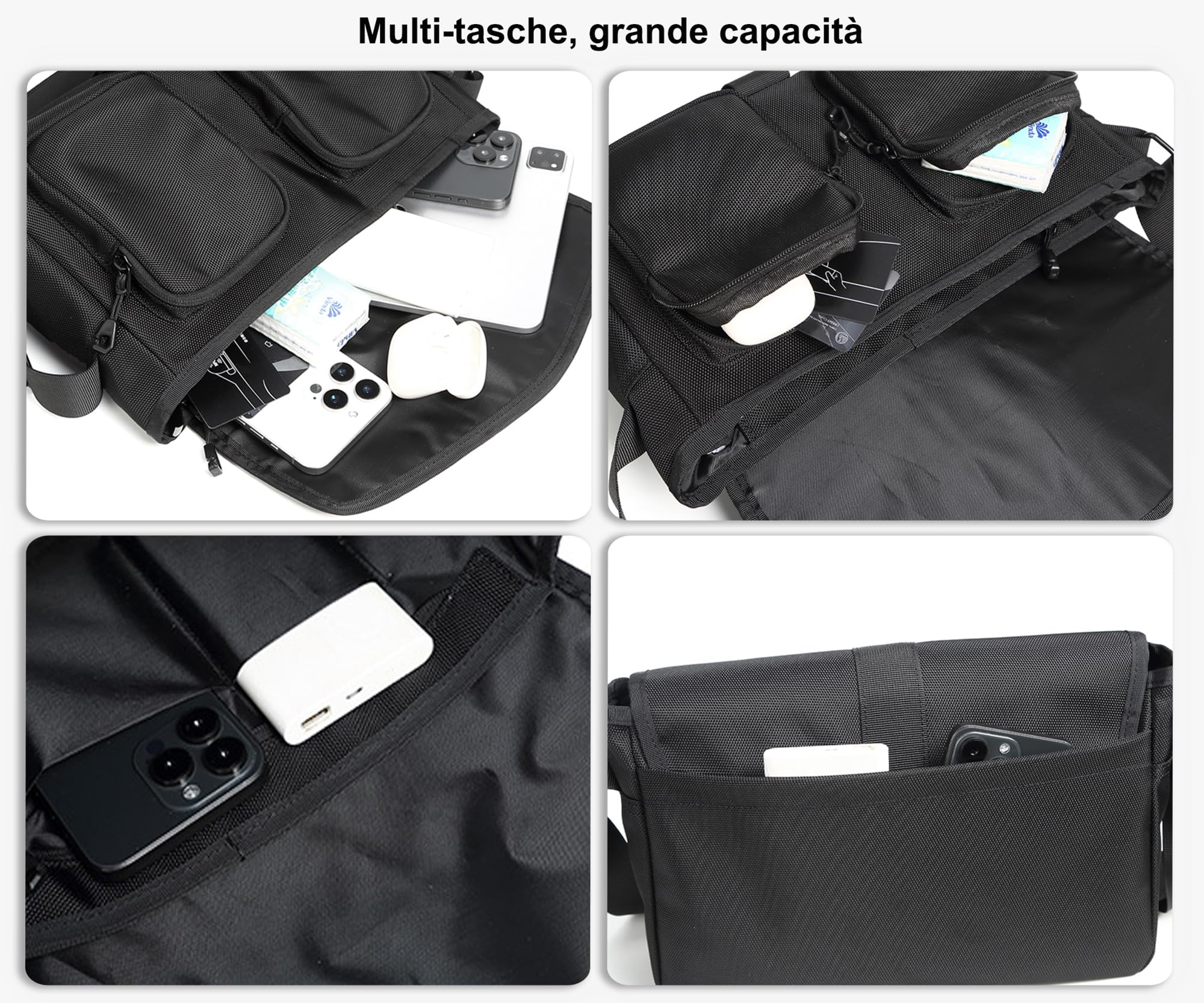 Borsa da Uomo a Tracolla Borsa Casual Borsello a Spalla Messenger Bag per Uomini Multitasche in Nylon resistente Km46 nero