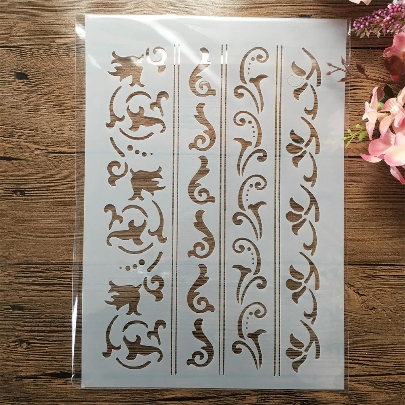 Plantillas de dibujo, 8 unidades, tamaño A4, 29 cm, diseño floral, vintage, para manualidades, adornos, pintura, plantillas, plantillas para pared, cartulina, letreros de madera de roca, lienzo