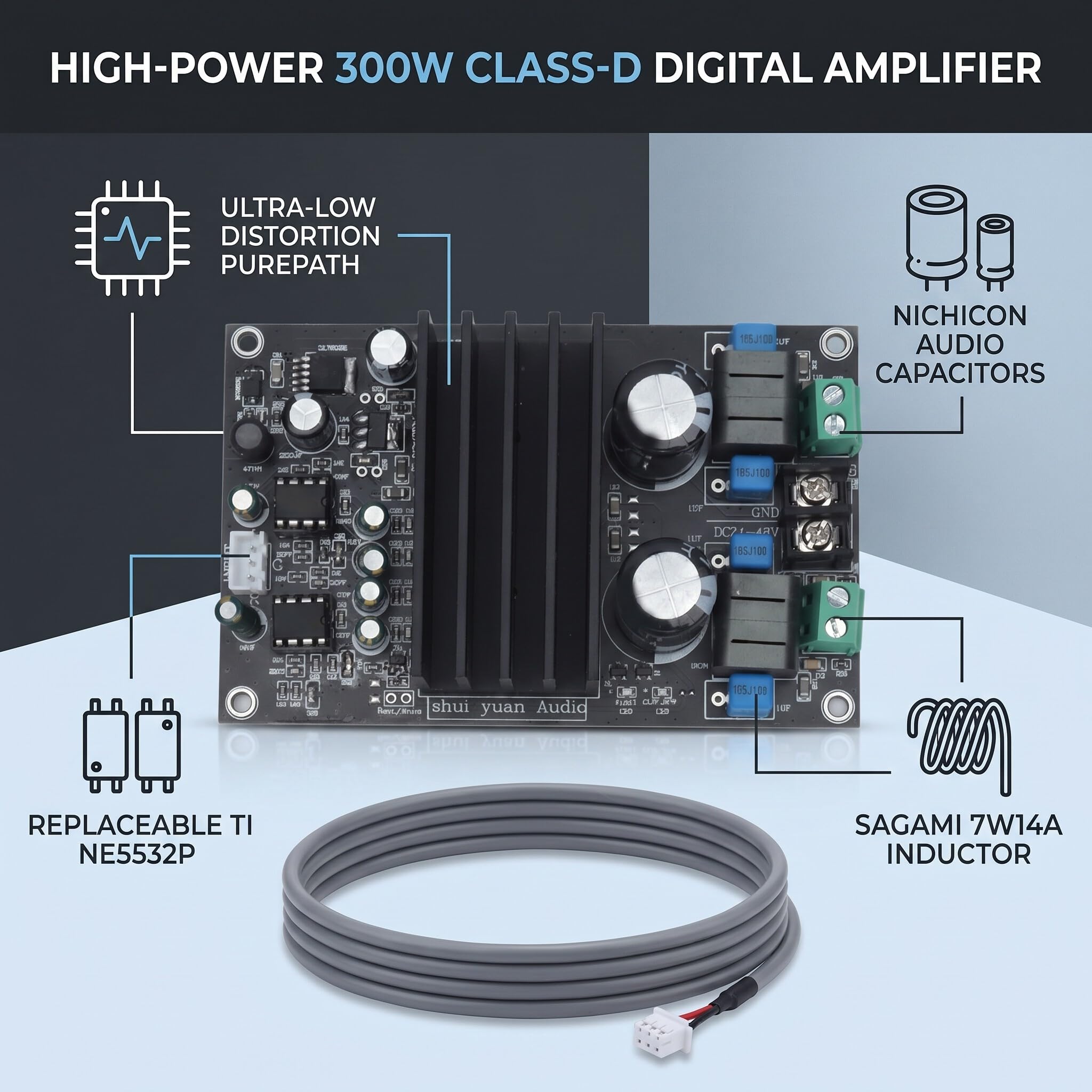 TPA3255 Digital Verstärker Board mit Ultra Niedriger Verzerrung, High-End Audio Verstärker 315W/4Ω, DC24-48V Hochleistungs-Endstufe