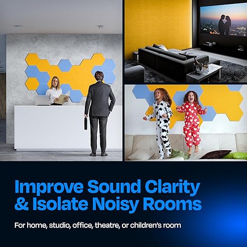 Miniatura 4 de Paneles acústicos, paquete de 12 paneles de pared insonorizados de 14 x 13 x 0.4 pulgadas, paneles de amortiguación de sonido de alta densidad,