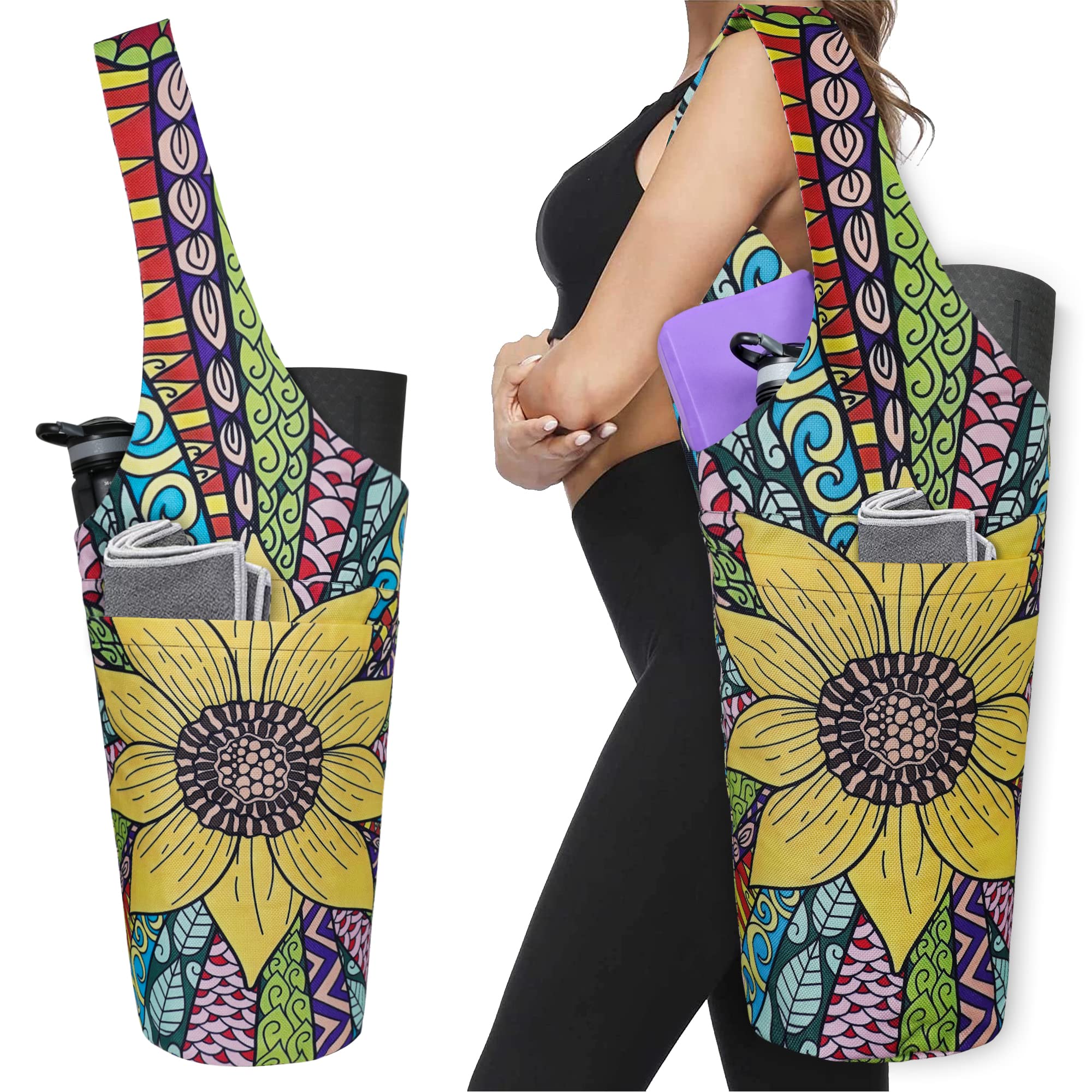 Yoga Mat Bag - Long Tote with Pockets - Holds More Yoga Accessories - Yoga Bag Fit Most Size Mats - Yoga Mat Carrier