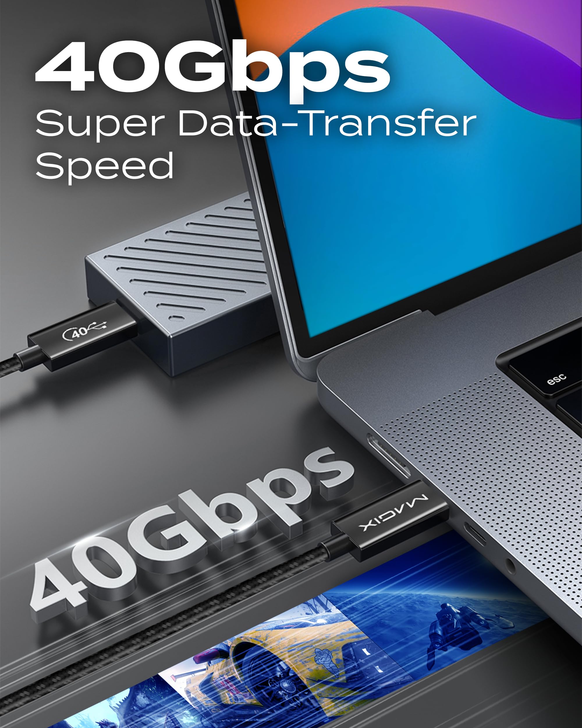Magix USB-C-Kabel 240W, 1m, Thunderbolt 4 – 40 Gbit/s, 8K 60Hz, Für MacBook, IPad, Galaxy, Etc.