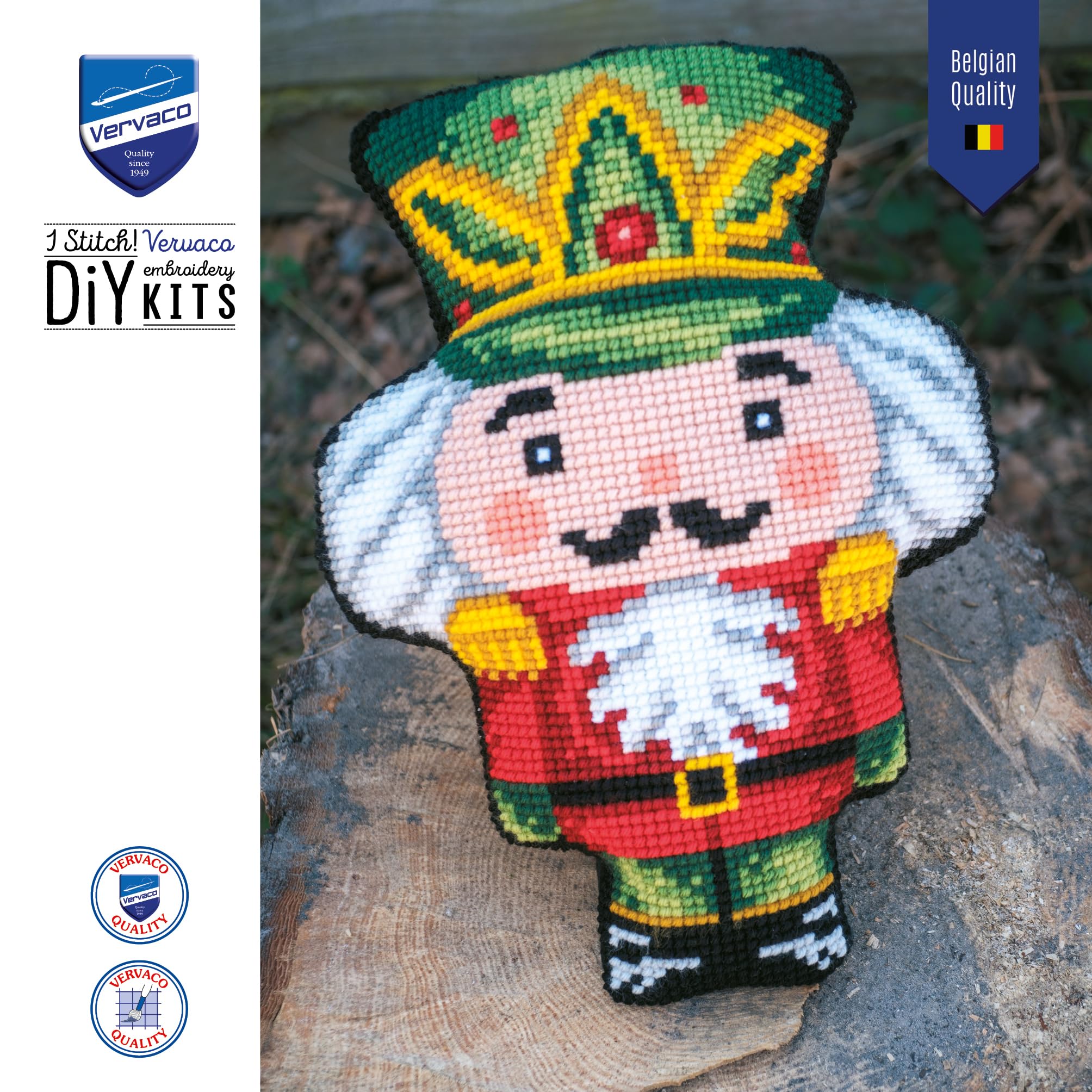 Vervaco Kreuzstich Stickpackungen Kissen Stickerei Set mit Kissenrücken Anfänger Vorgedruckt NUSSKNACKER DIY Set Kreativ Set Für Erwachsene36 x 50 cm Bastelset Handwerker Haus Dekoration