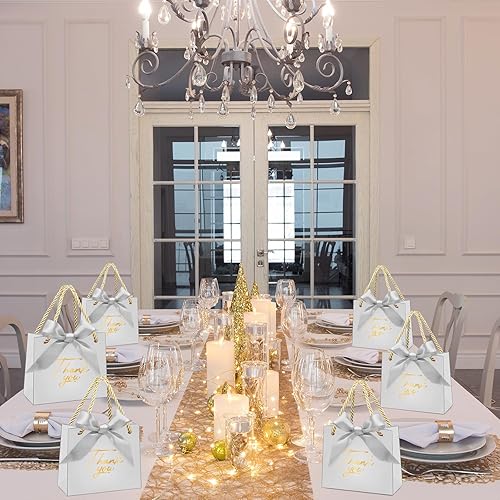 Miniatura 7 de Paquete de 24 pequeñas bolsas de regalo de agradecimiento con asas, mini bolsas de regalo para dulces, a granel con lazo dorado para baby shower,